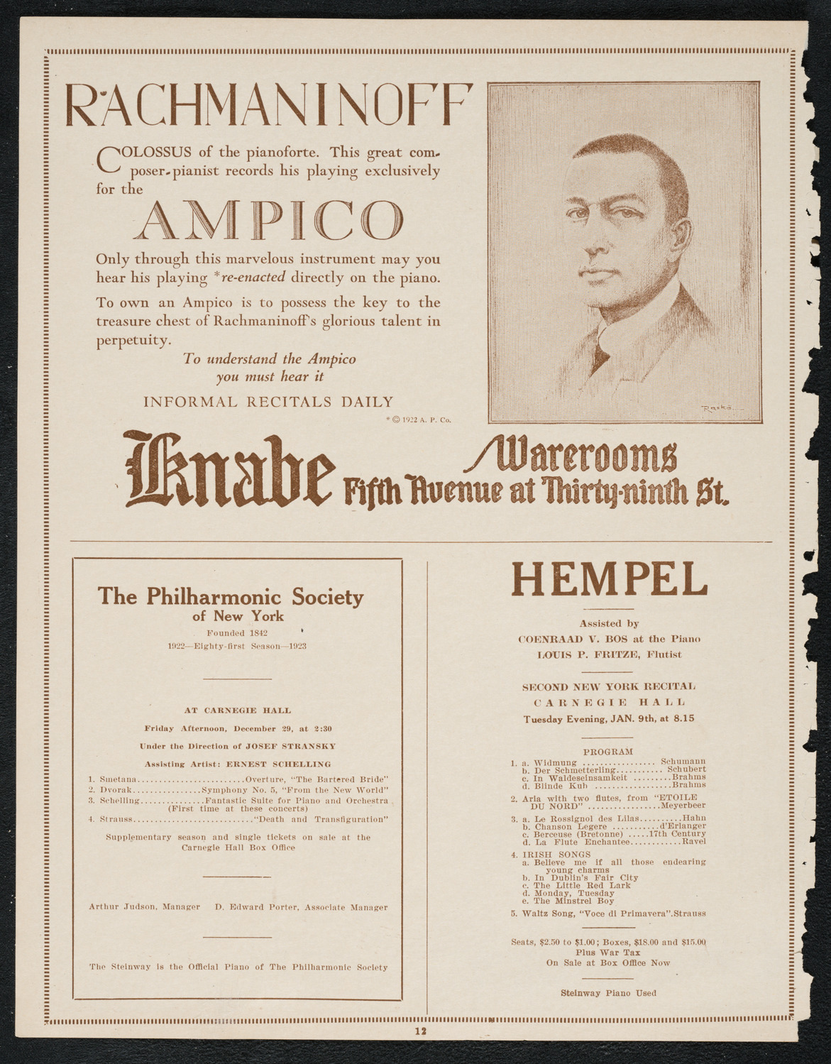 Oratorio Society of New York, December 27, 1922, program page 12