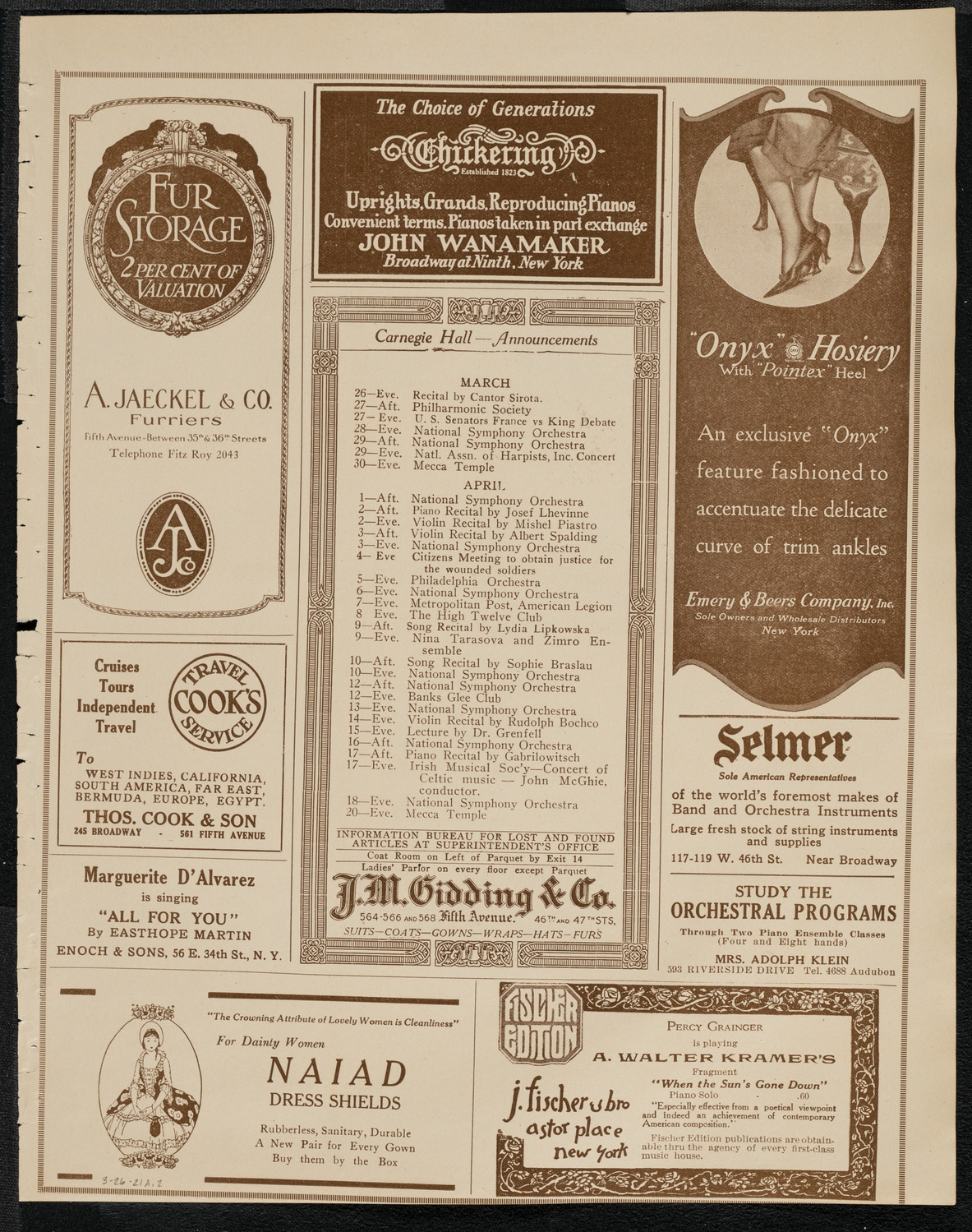 Fritz Kreisler, Violin, March 26, 1921, program page 3