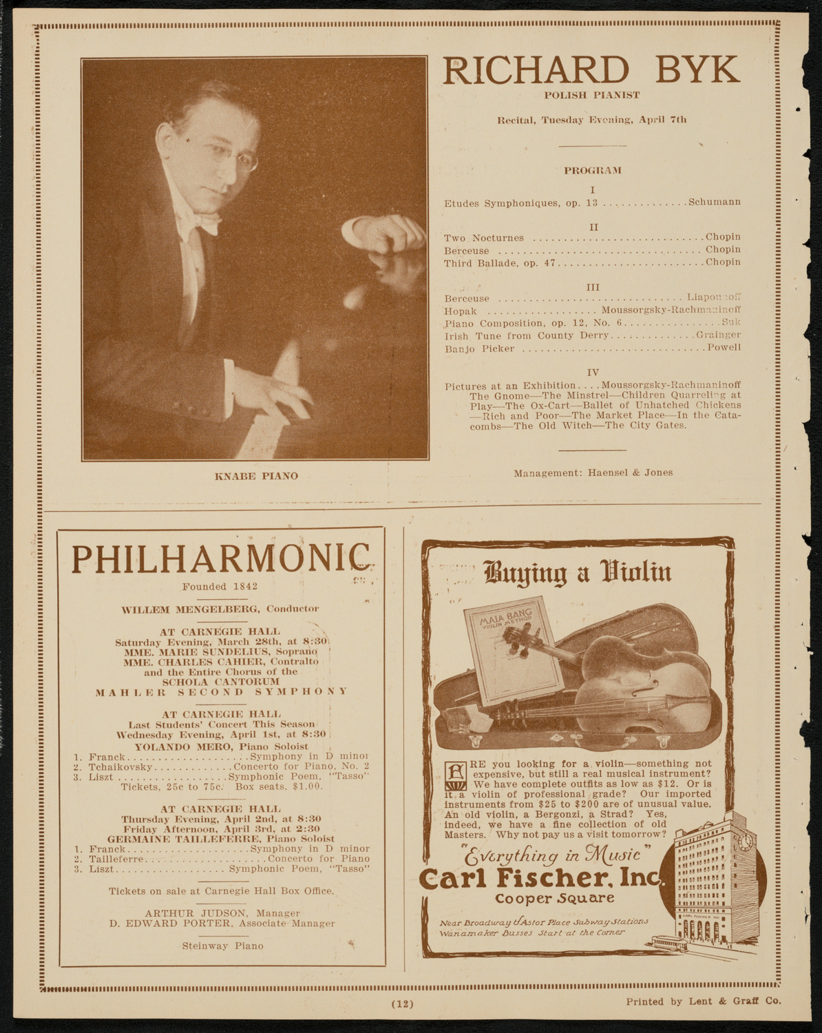 New York Symphony Orchestra, March 27, 1925, program page 12