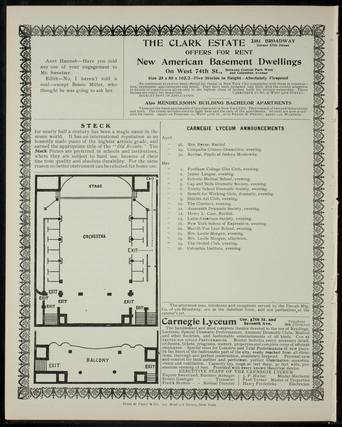 American Academy of Dramatic Arts Private Dress Rehearsal, April 28, 1905, program page 4