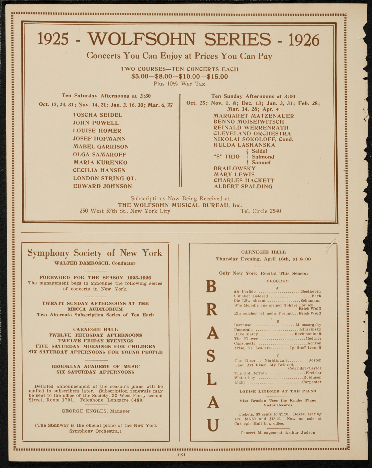 Vladimir de Pachmann, Piano, April 13, 1925, program page 8