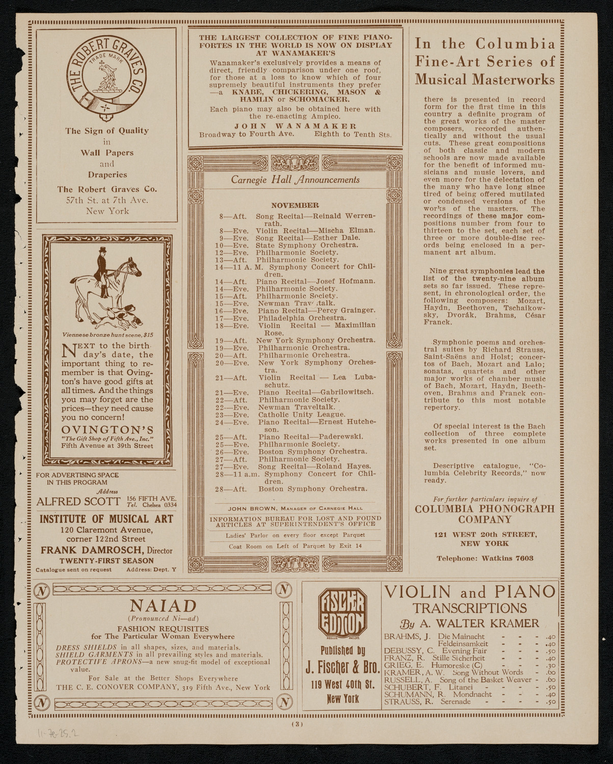 New York Philharmonic, November 7, 1925, program page 3