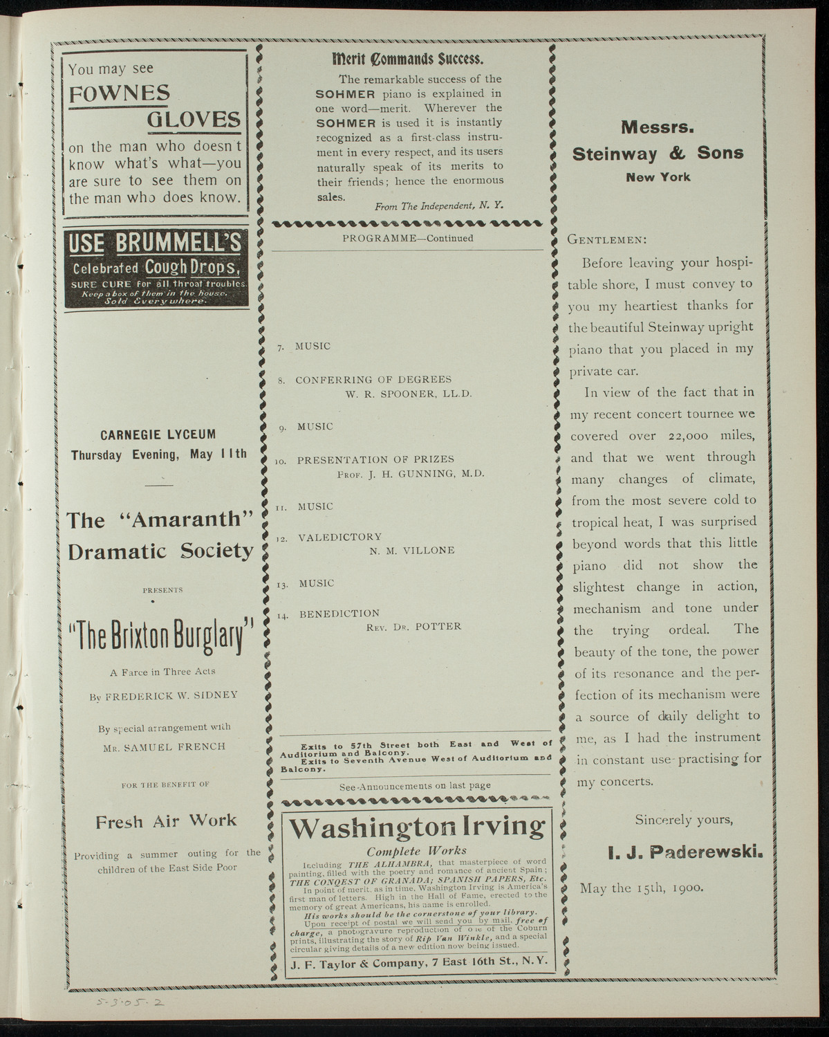 Graduation: Eclectic Medical College, May 3, 1905, program page 3