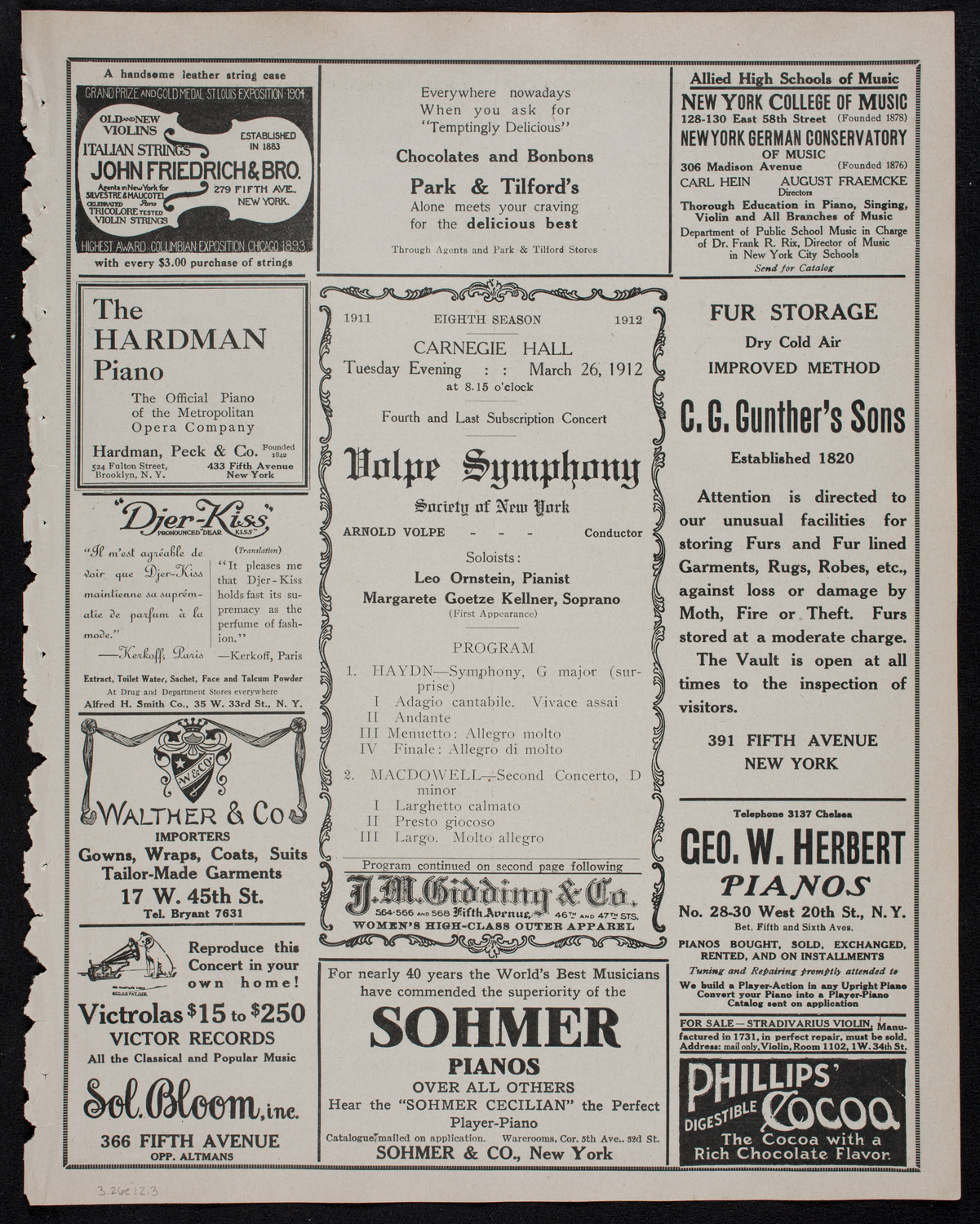 Volpe Symphony Society of New York, March 26, 1912, program page 5