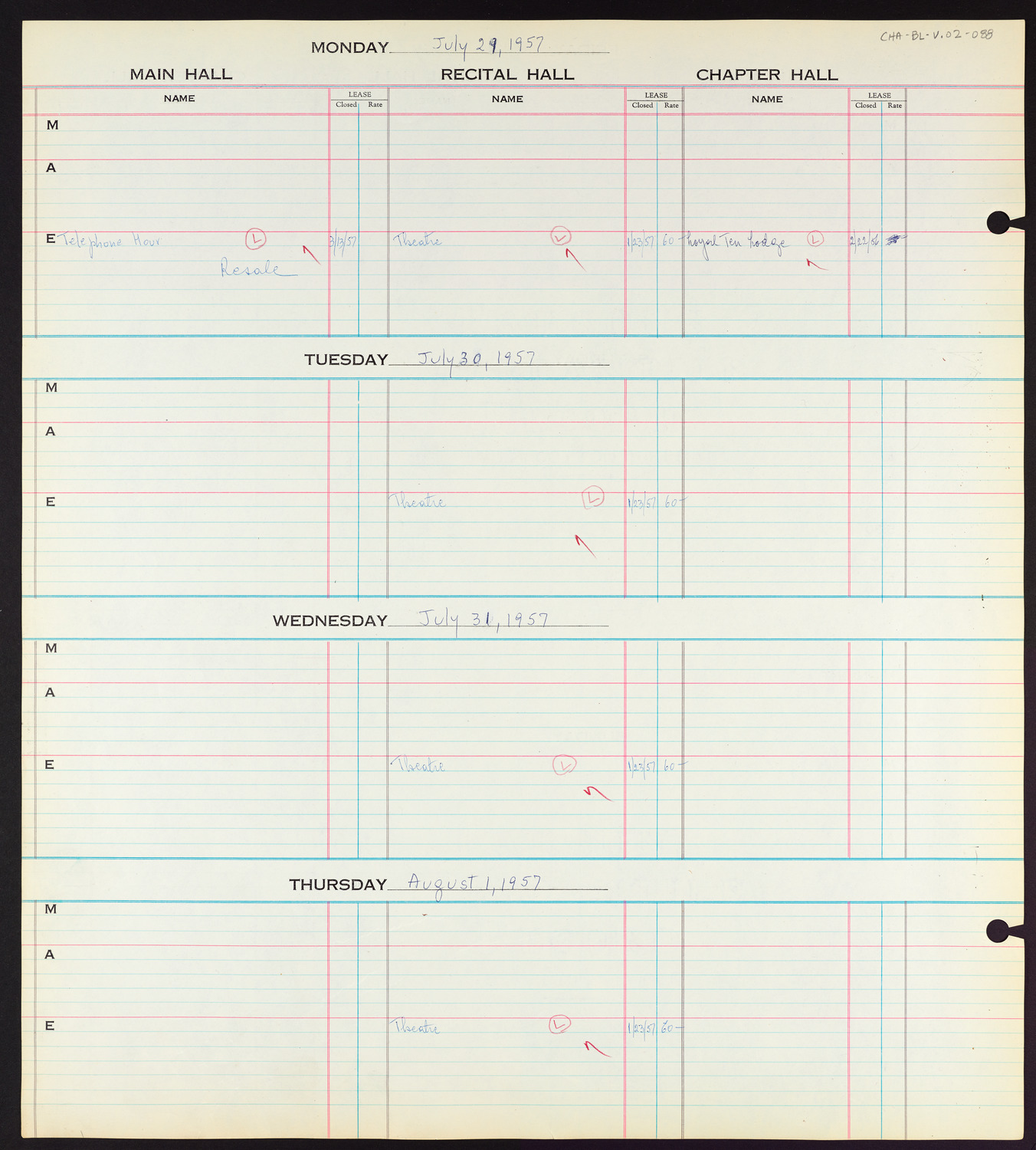 Carnegie Hall Booking Ledger, volume 2, page 88