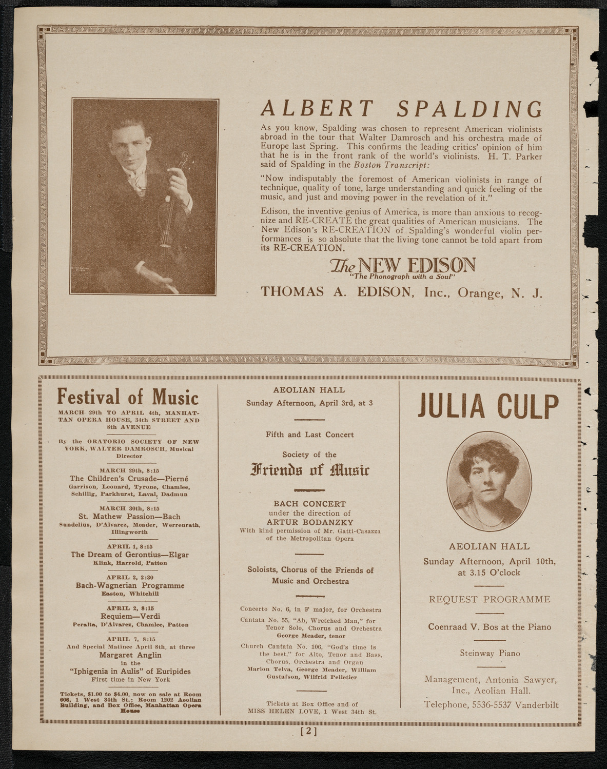 National Symphony Orchestra, March 28, 1921, program page 2