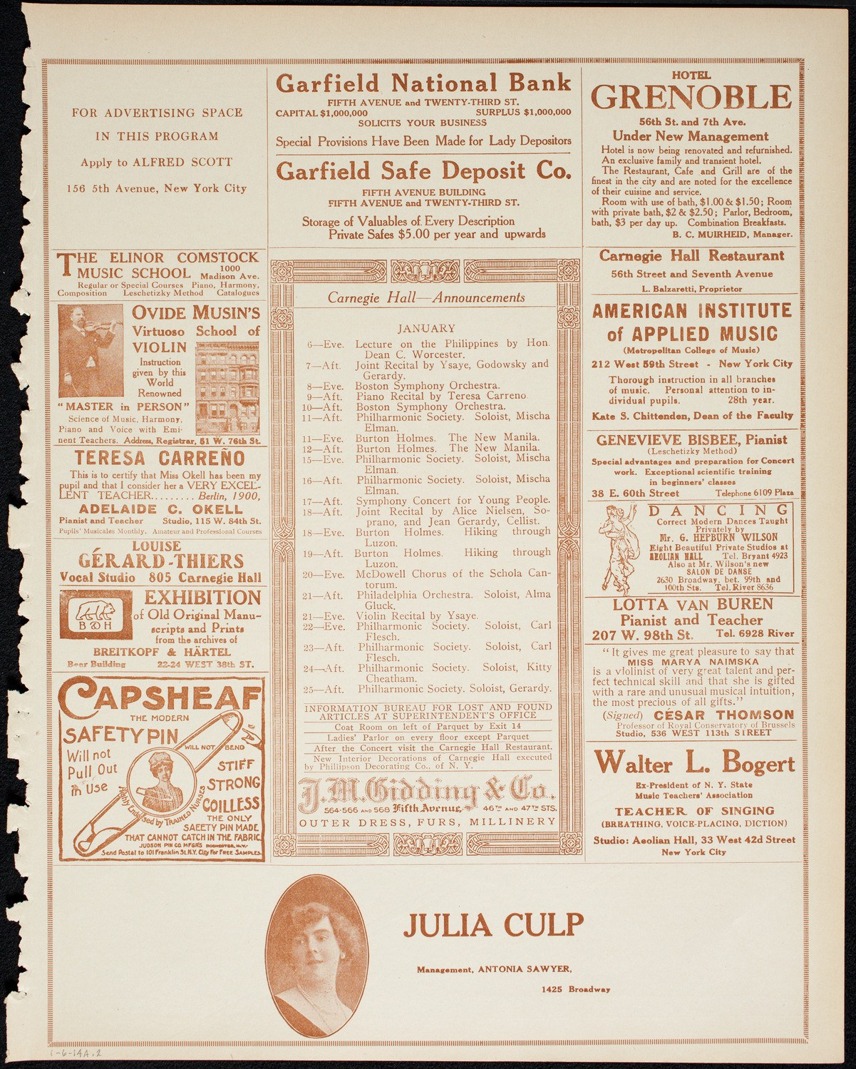Alma Gluck, Soprano, January 6, 1914, program page 3