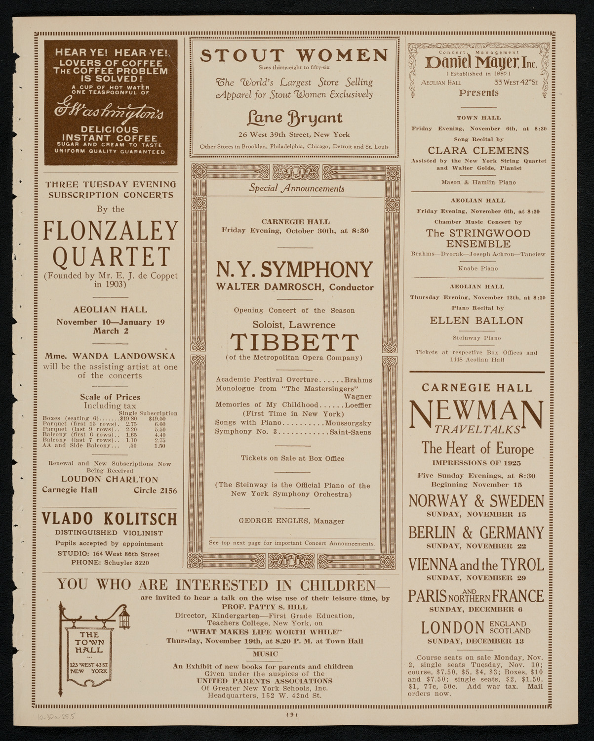 New York Philharmonic, October 30, 1925, program page 9