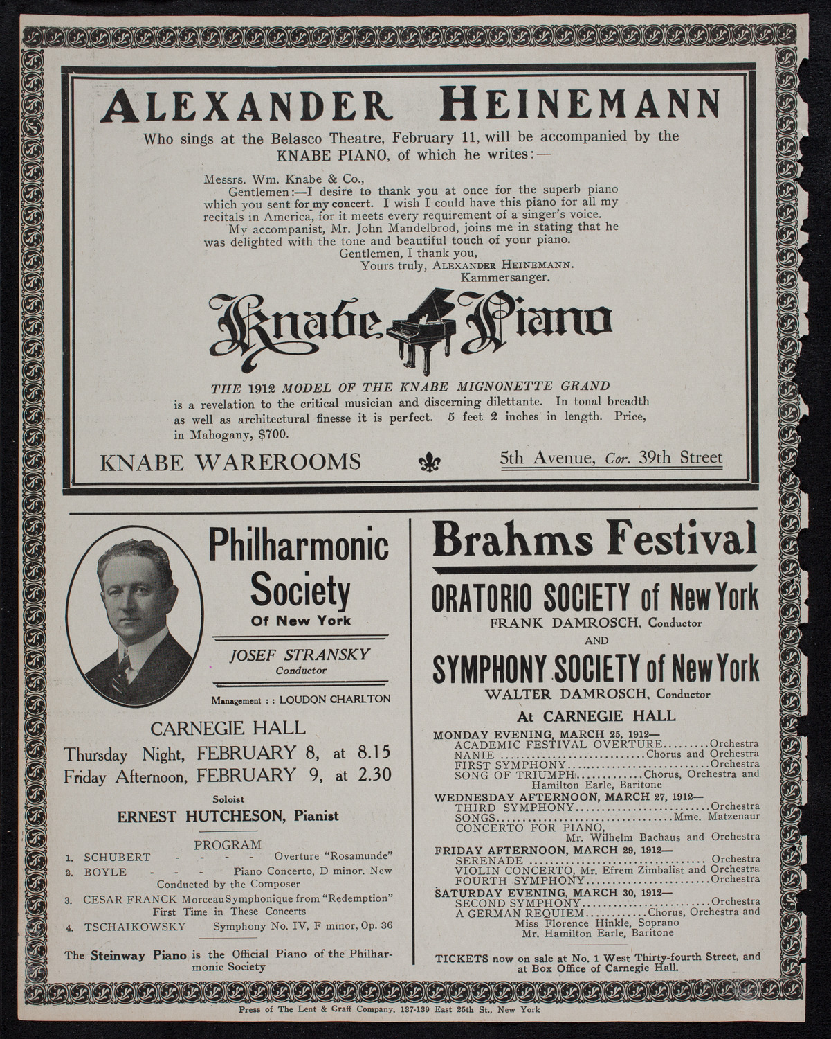 Josef Lhévinne, Piano, February 6, 1912, program page 12