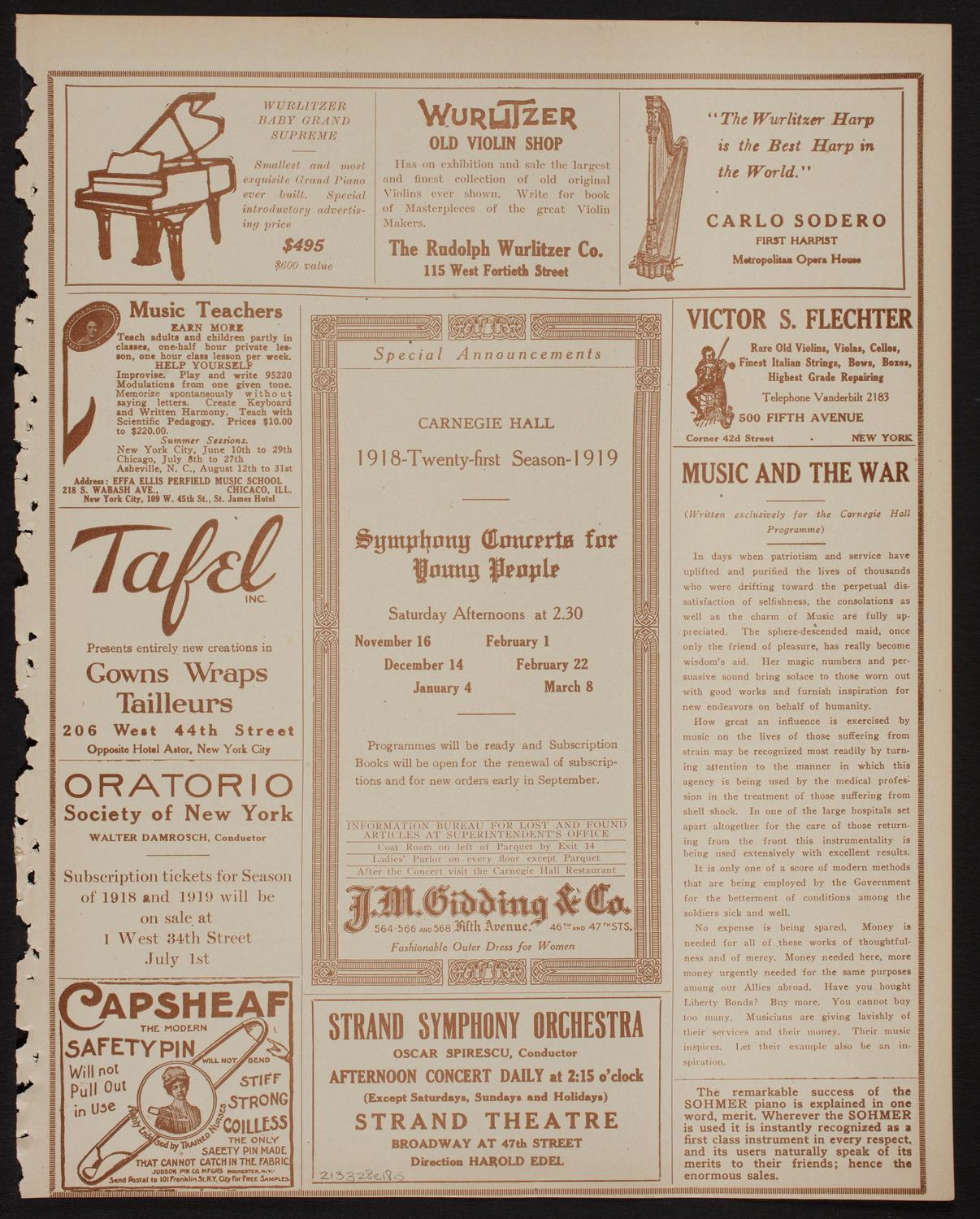 Oratorio Society of New York, March 28, 1918, program page 9