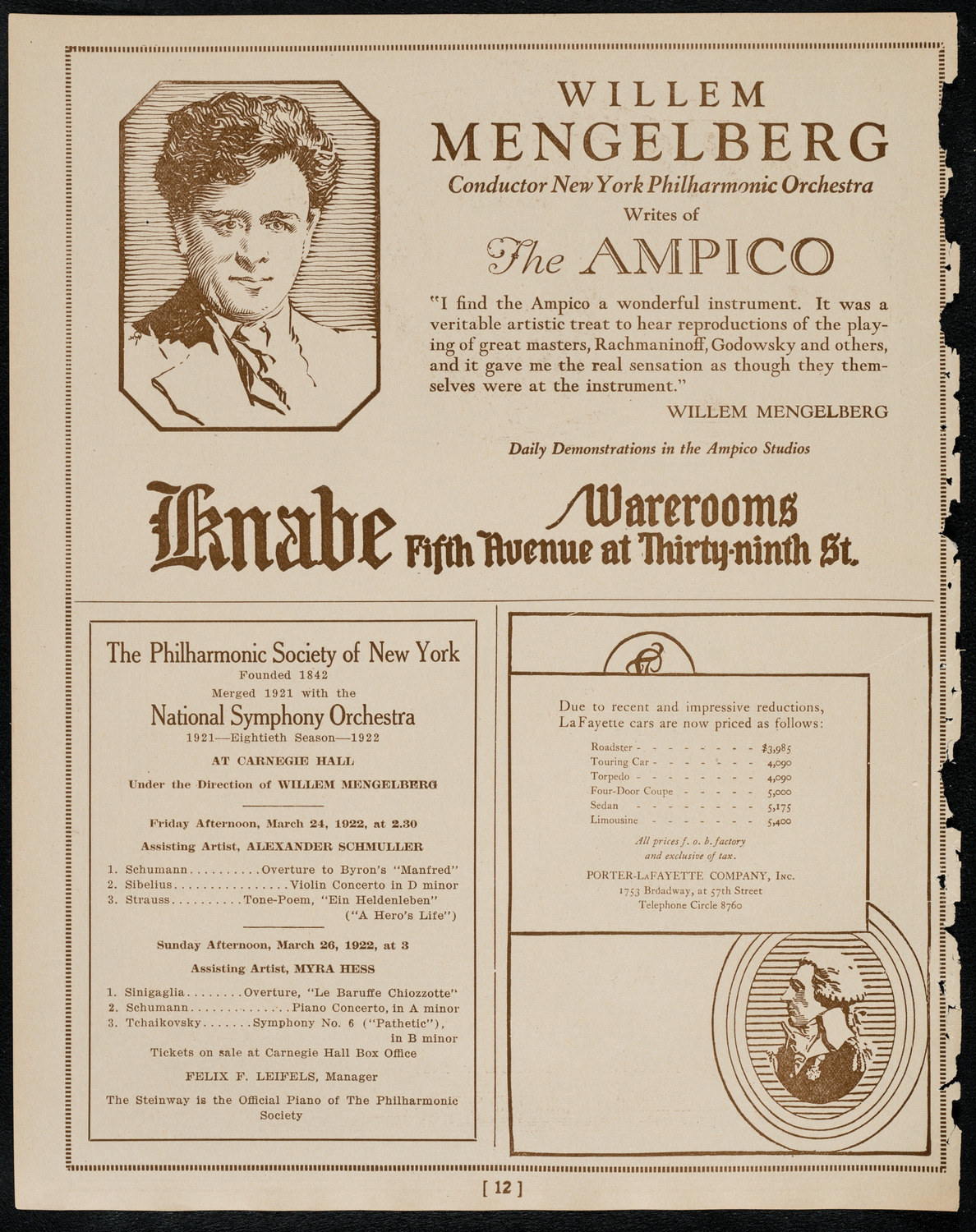 New York Philharmonic, March 23, 1922, program page 12