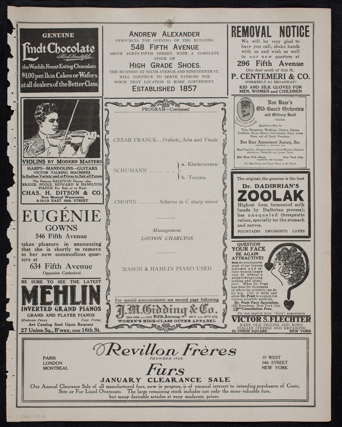 Harold Bauer, Piano, January 17, 1912, program page 7