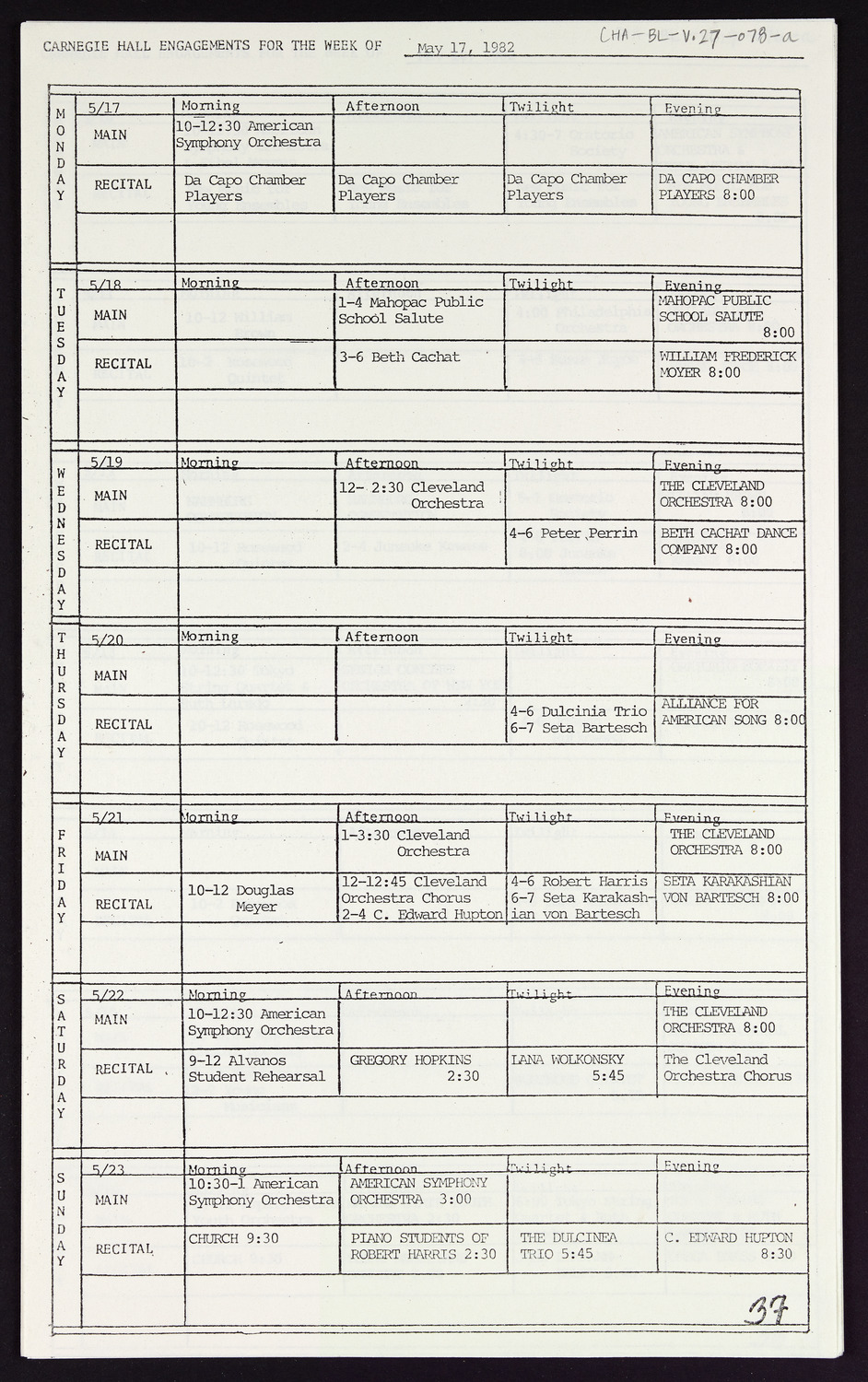 Carnegie Hall Booking Ledger, volume 27, page 78a