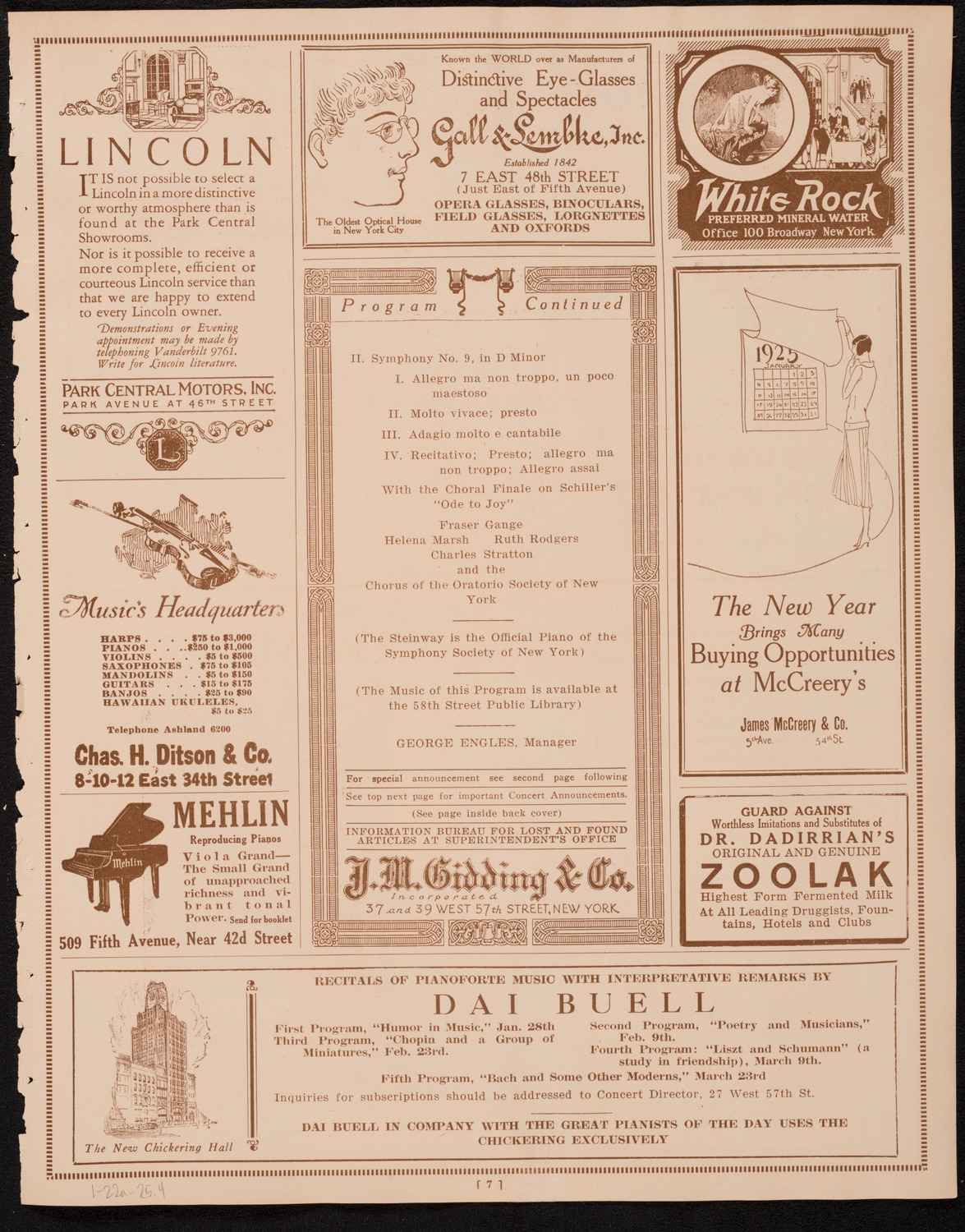 New York Symphony Orchestra, January 22, 1925, program page 7