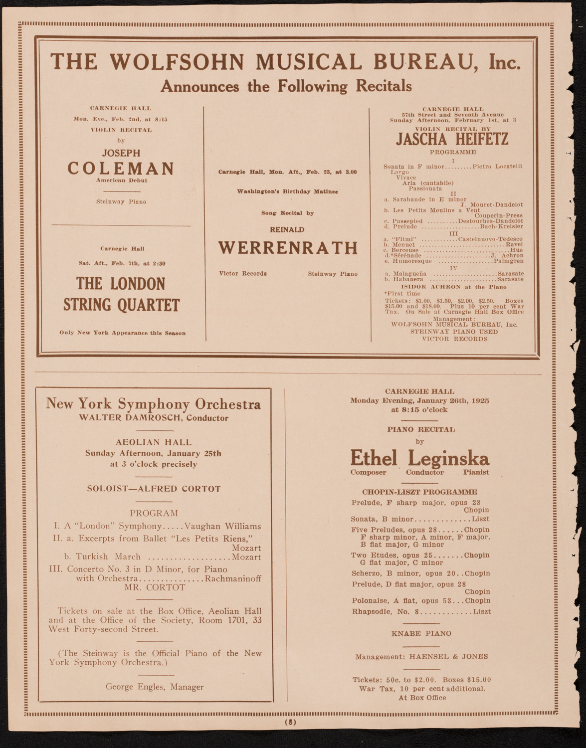 New York Symphony Orchestra, January 23, 1925, program page 8