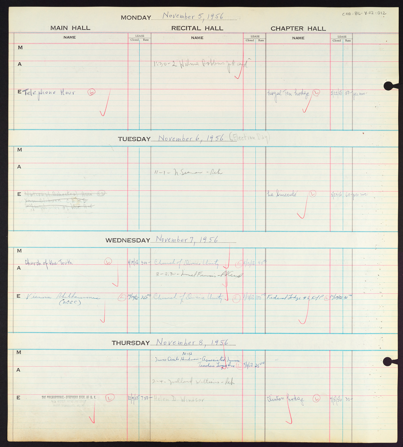 Carnegie Hall Booking Ledger, volume 2, page 12