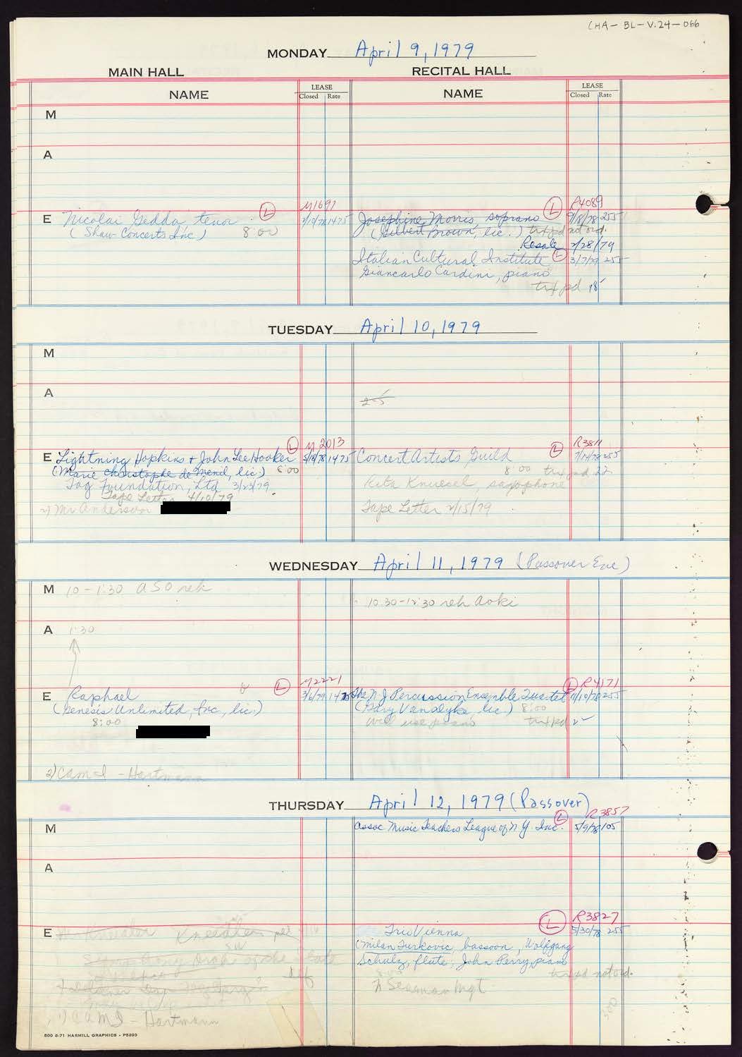 Carnegie Hall Booking Ledger, volume 24, page 66