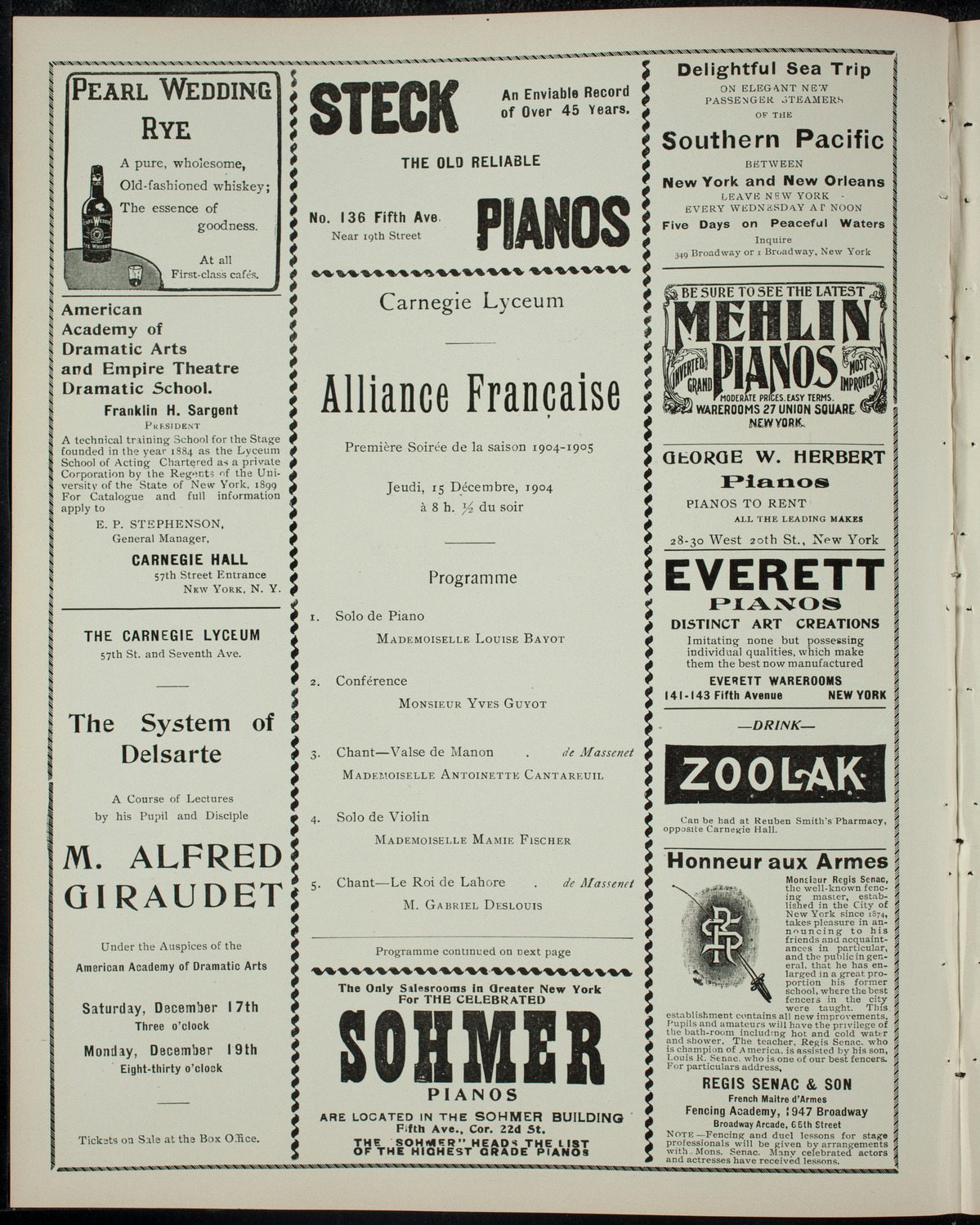 Alliance Française, Première Soirée de la saison 1904-1905, December 15, 1904, program page 2