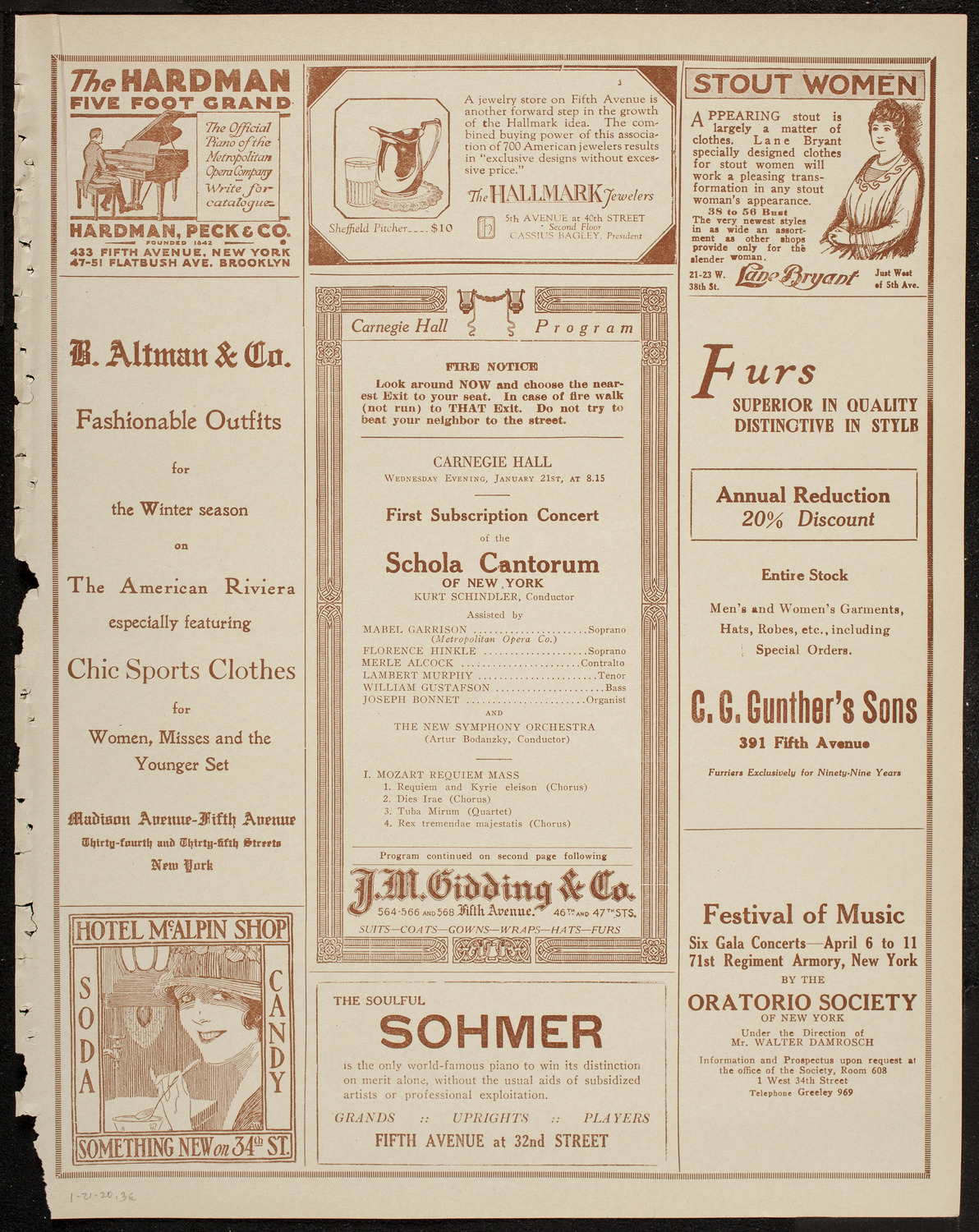 Schola Cantorum of New York, January 21, 1920, program page 5