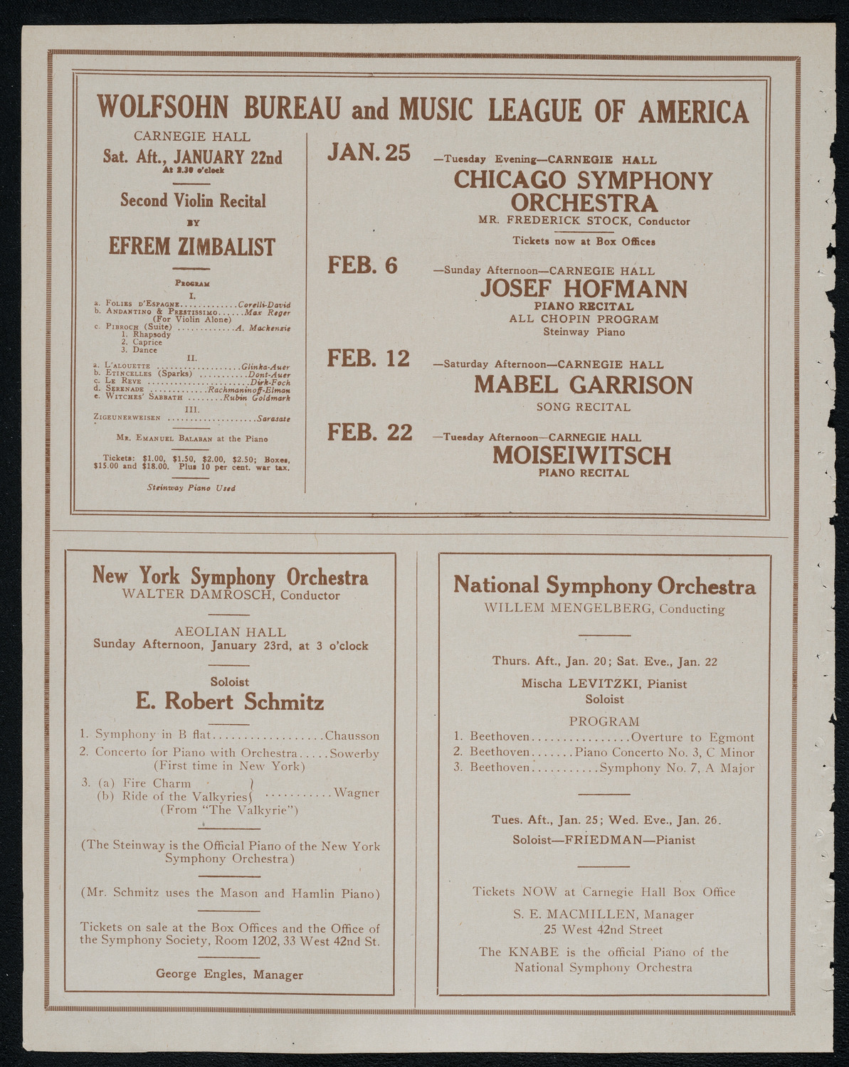 Sergei Rachmaninoff, Piano, January 18, 1921, program page 8