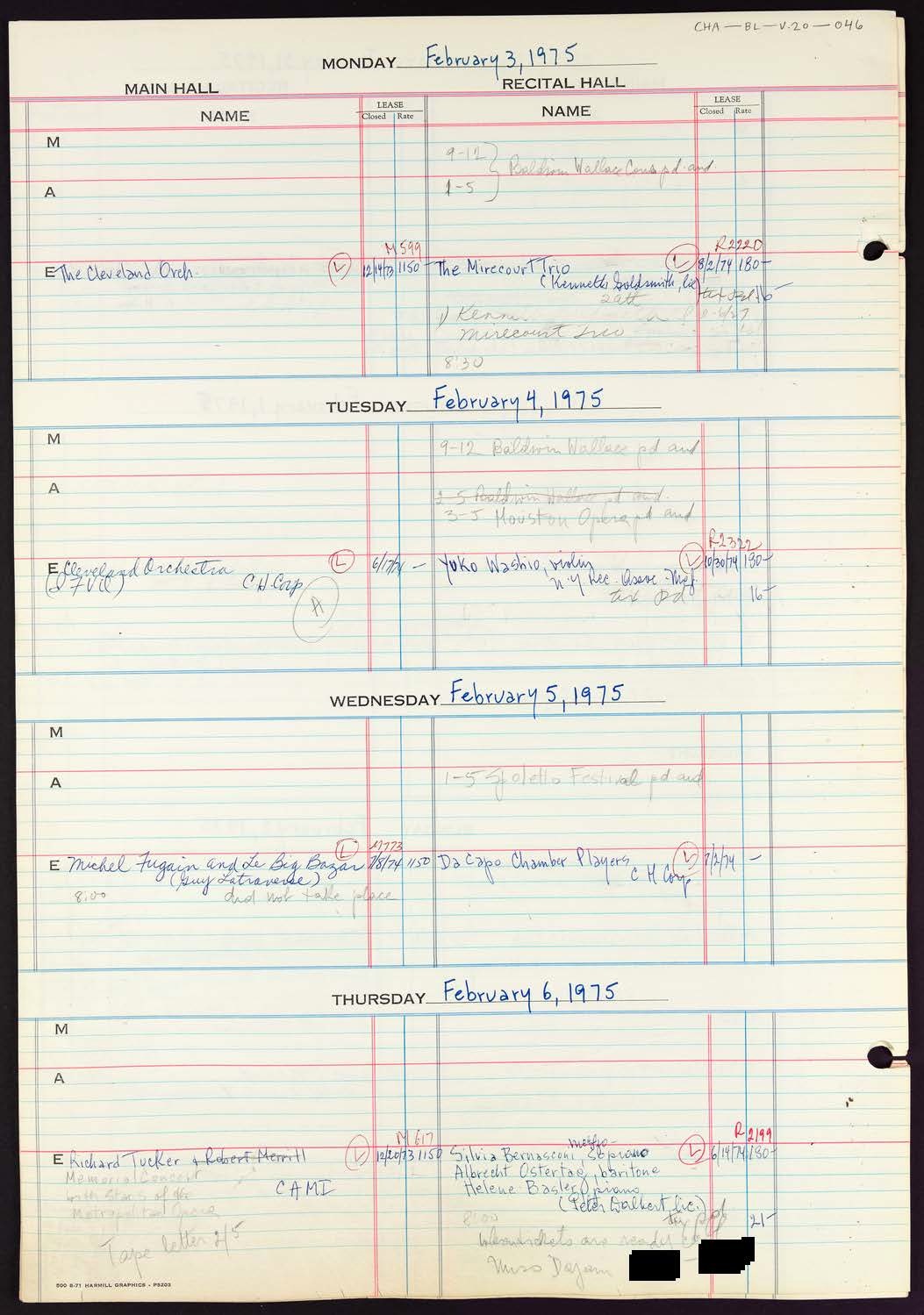 Carnegie Hall Booking Ledger, volume 20, page 46