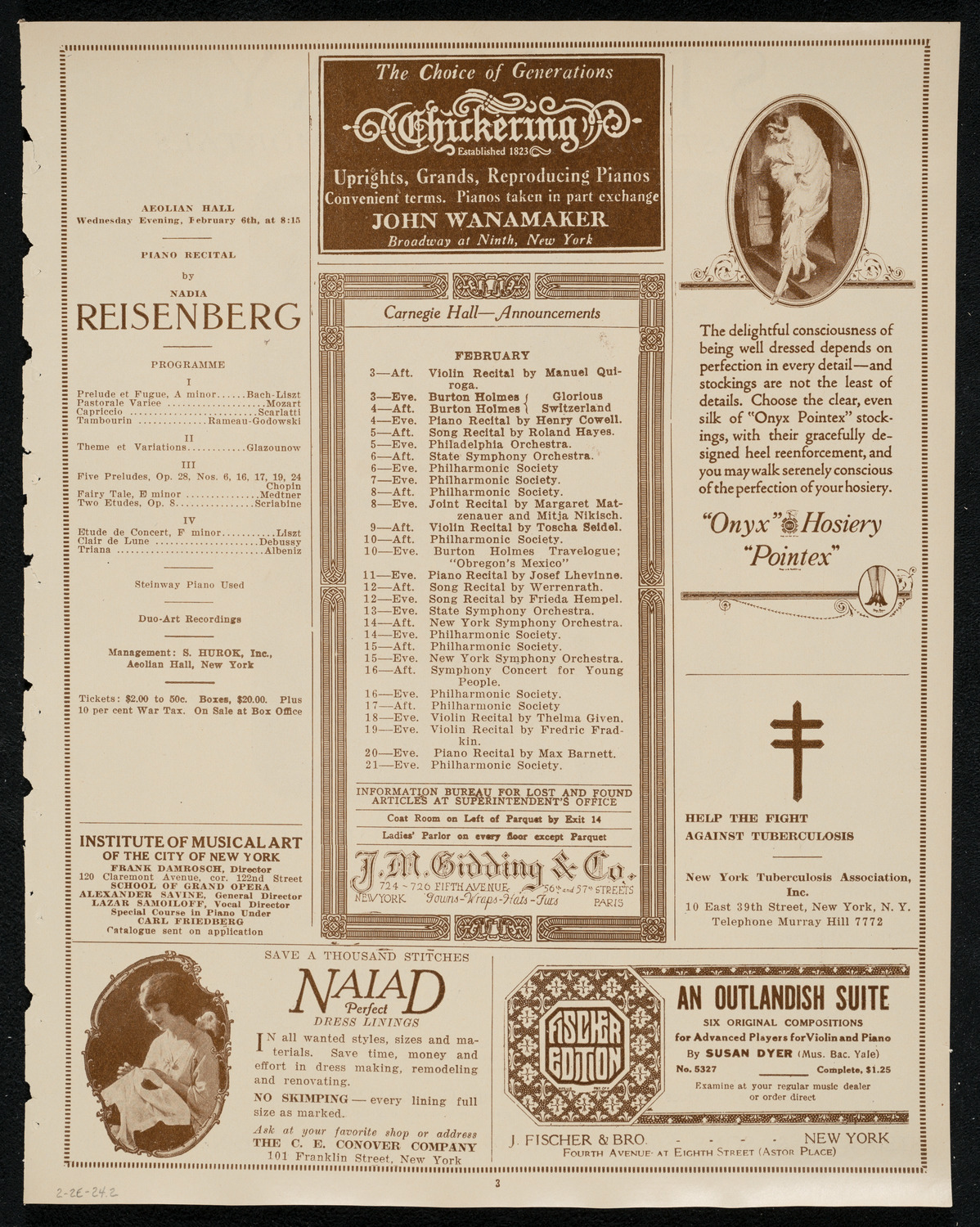 Miron Poliakin, Sara Sokolsky-Freid, and Adele Bliss, February 2, 1924, program page 3