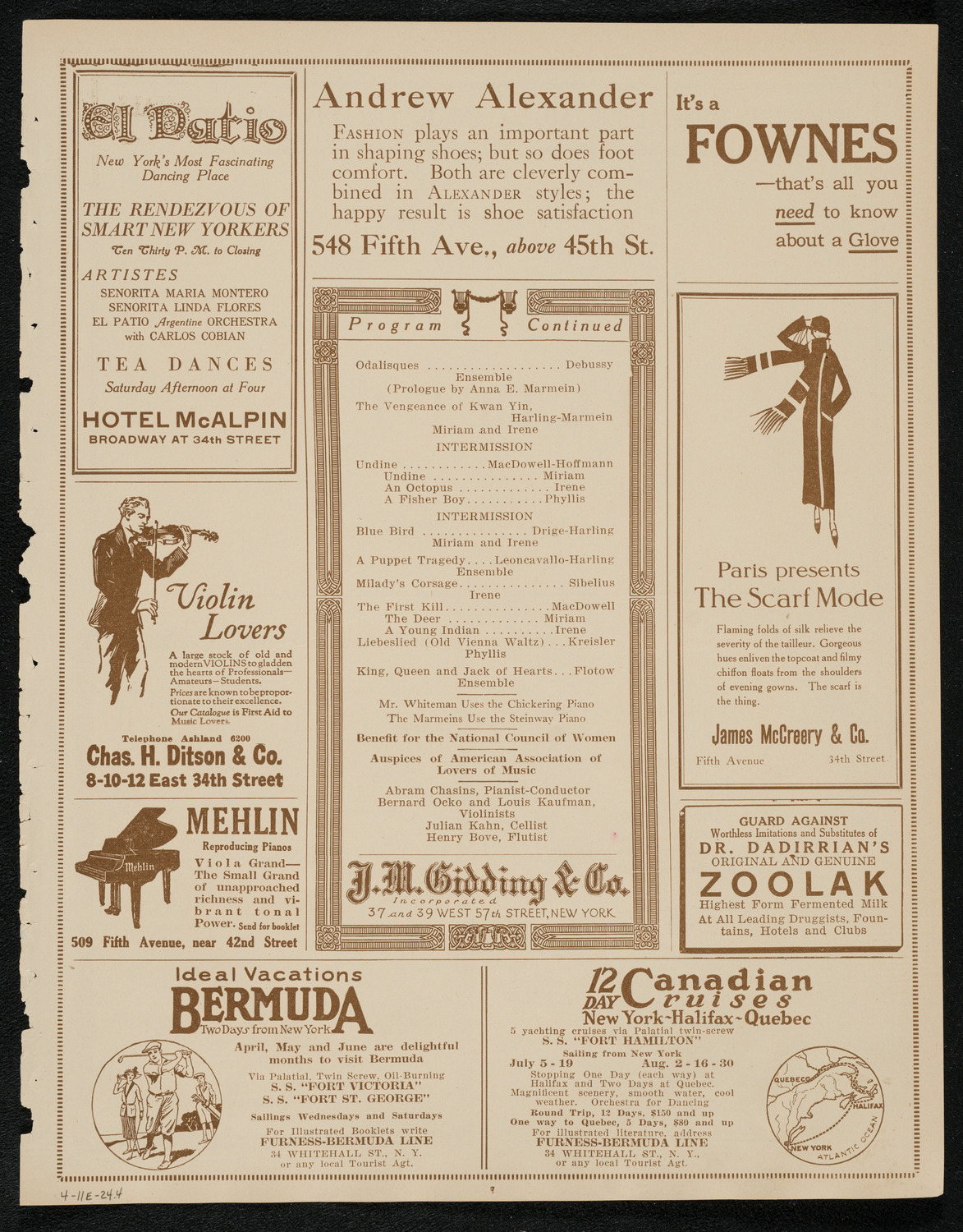 Paul Whiteman and His Orchestra with The Marmeins, April 11, 1924, program page 7