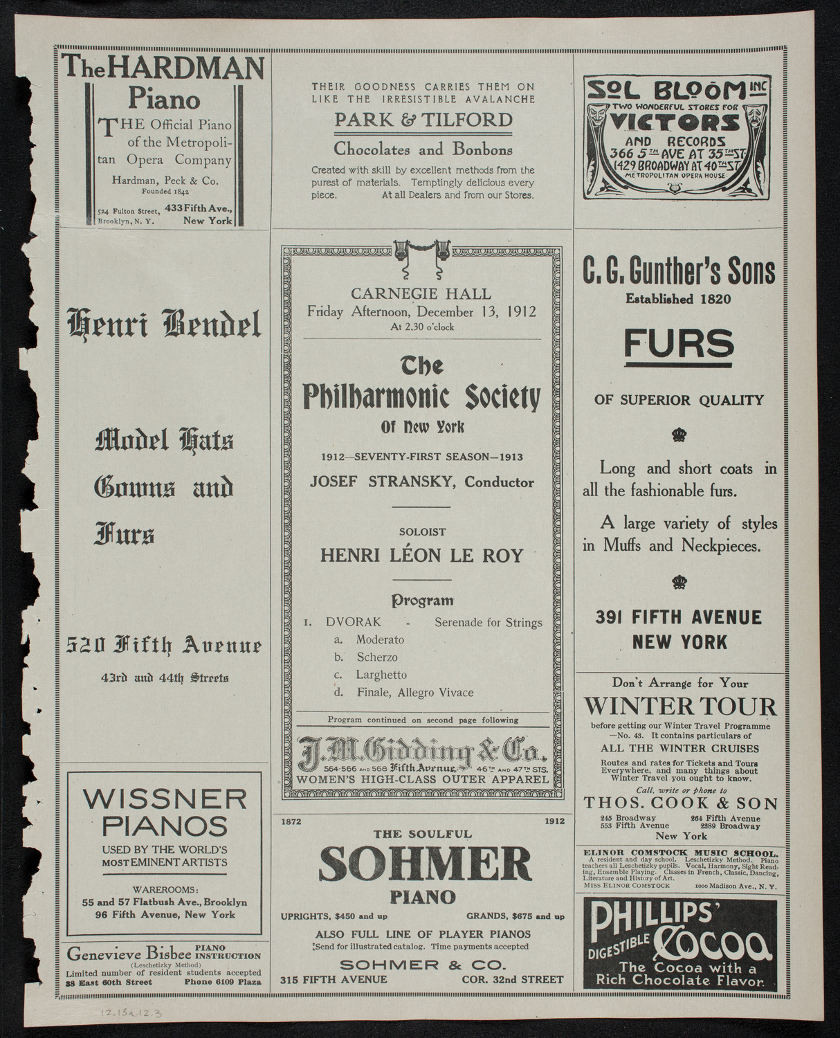 New York Philharmonic, December 12, 1912, program page 5