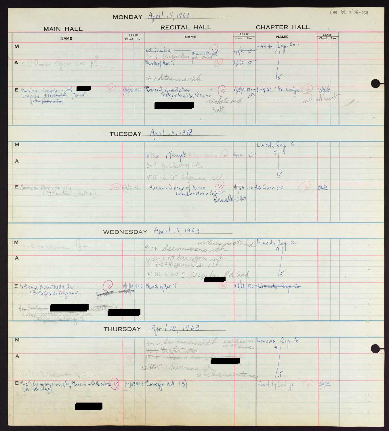 Carnegie Hall Booking Ledger, volume 8, page 58