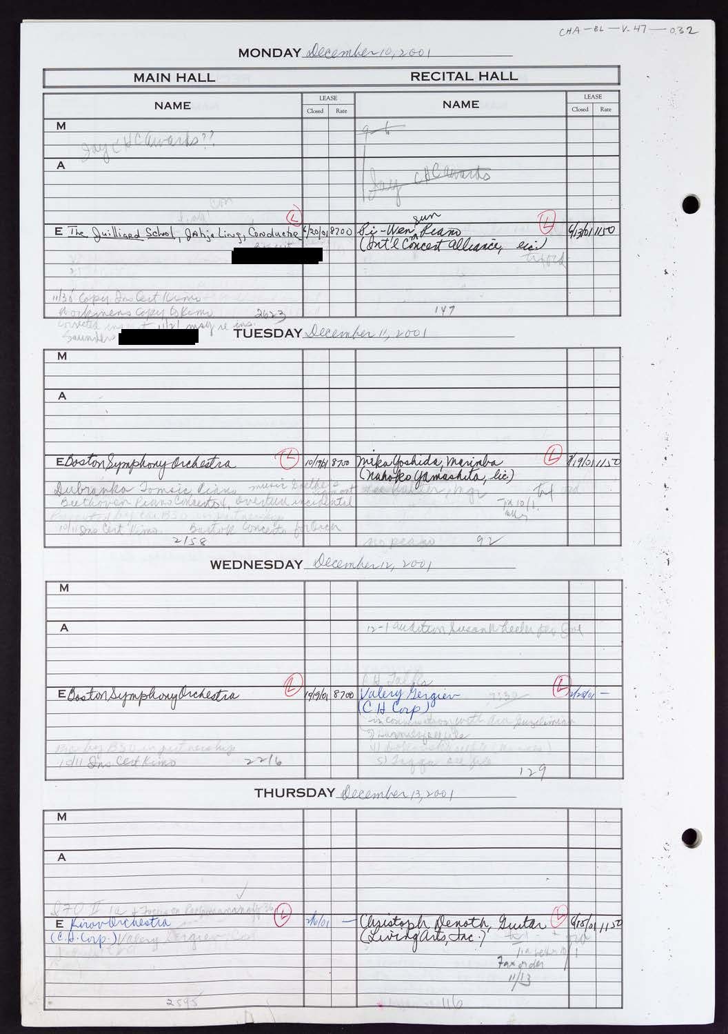 Carnegie Hall Booking Ledger, volume 47, page 32