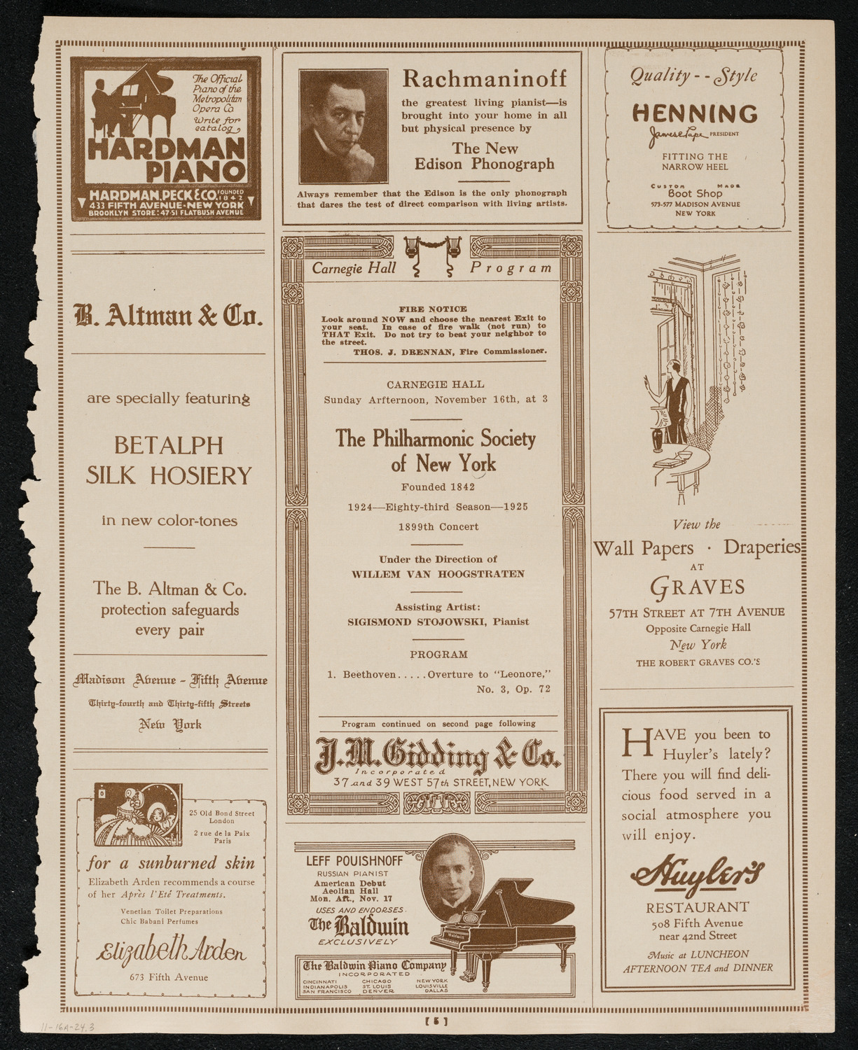 New York Philharmonic, November 16, 1924, program page 5