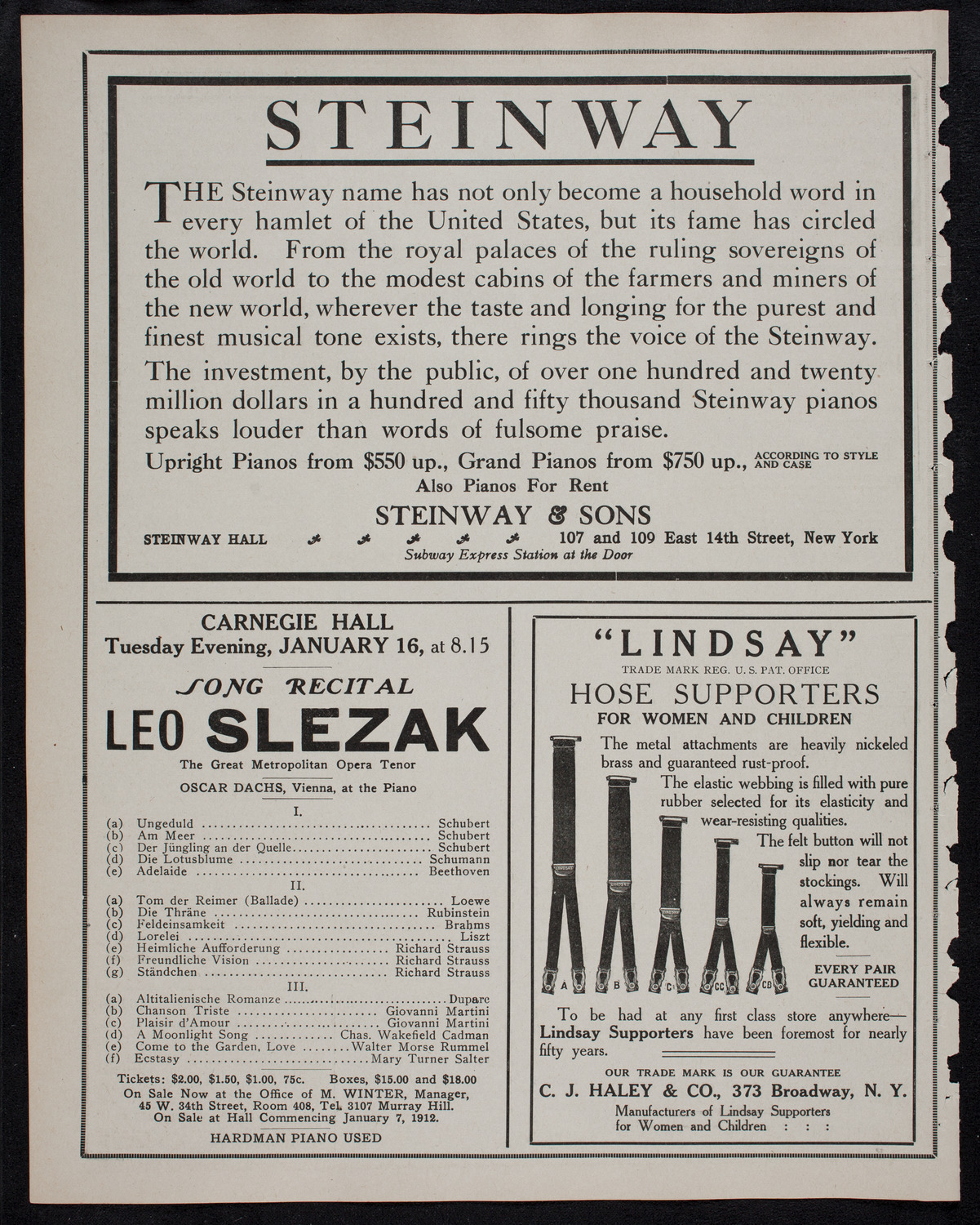 Edmond Clement, Tenor, January 16, 1912, program page 4