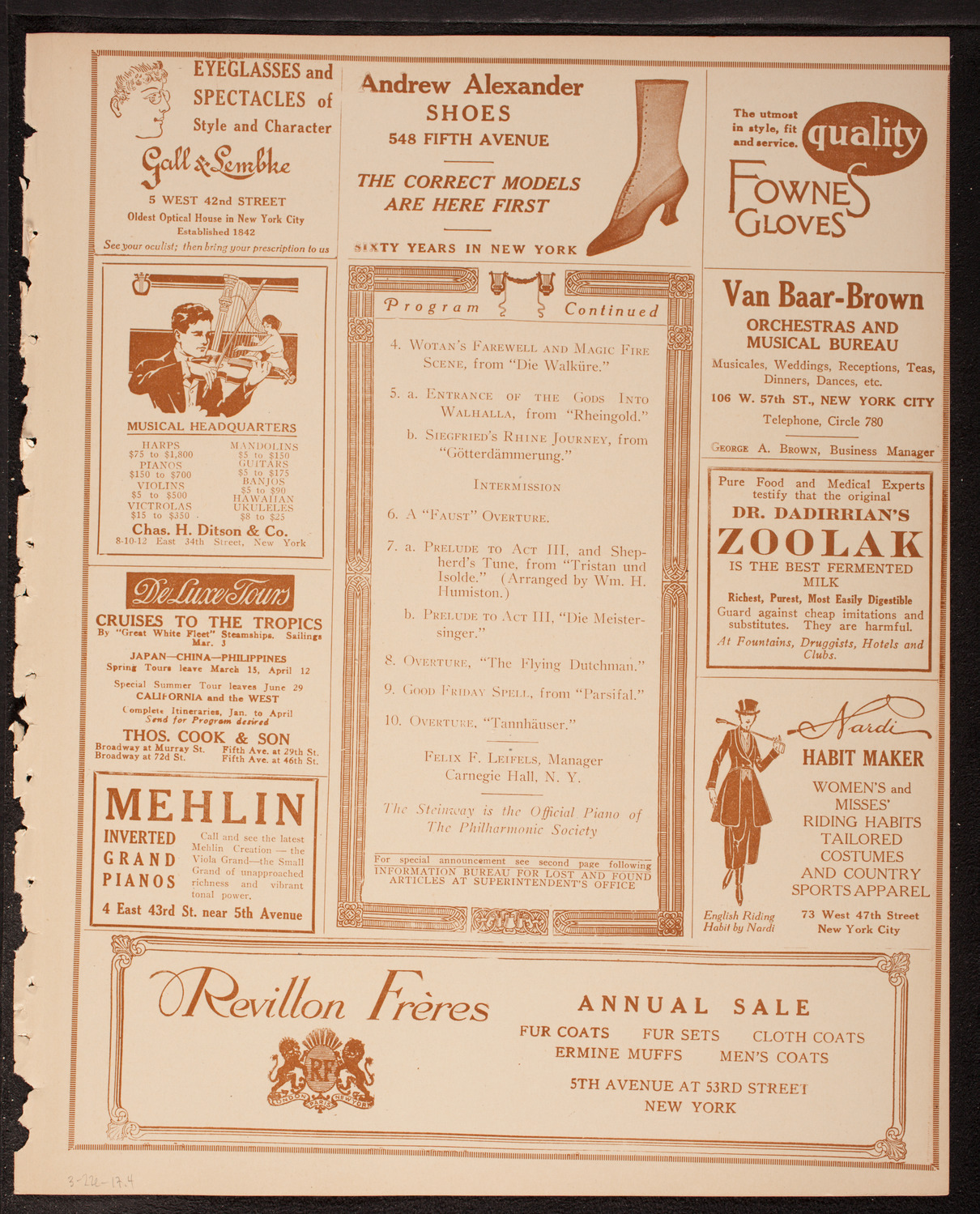 New York Philharmonic, March 22, 1917, program page 7