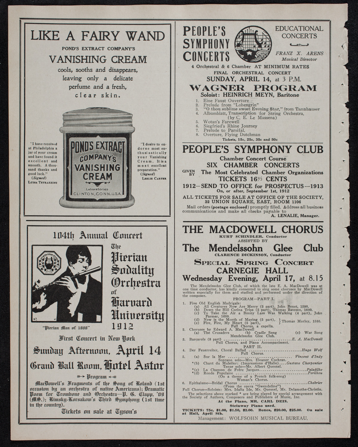 London Symphony Orchestra, April 8, 1912, program page 8