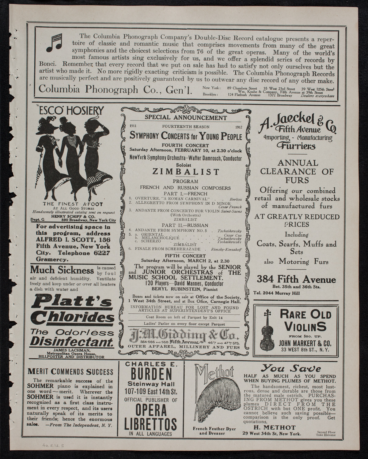 New York Philharmonic, February 4, 1912, program page 9