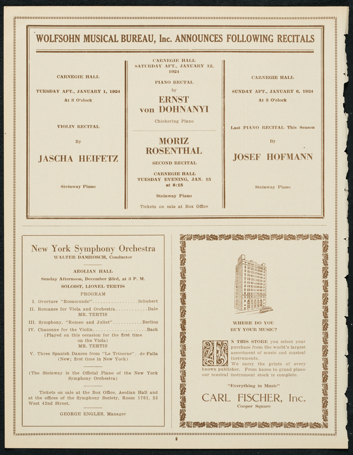 New York Symphony Orchestra, December 21, 1923, program page 8