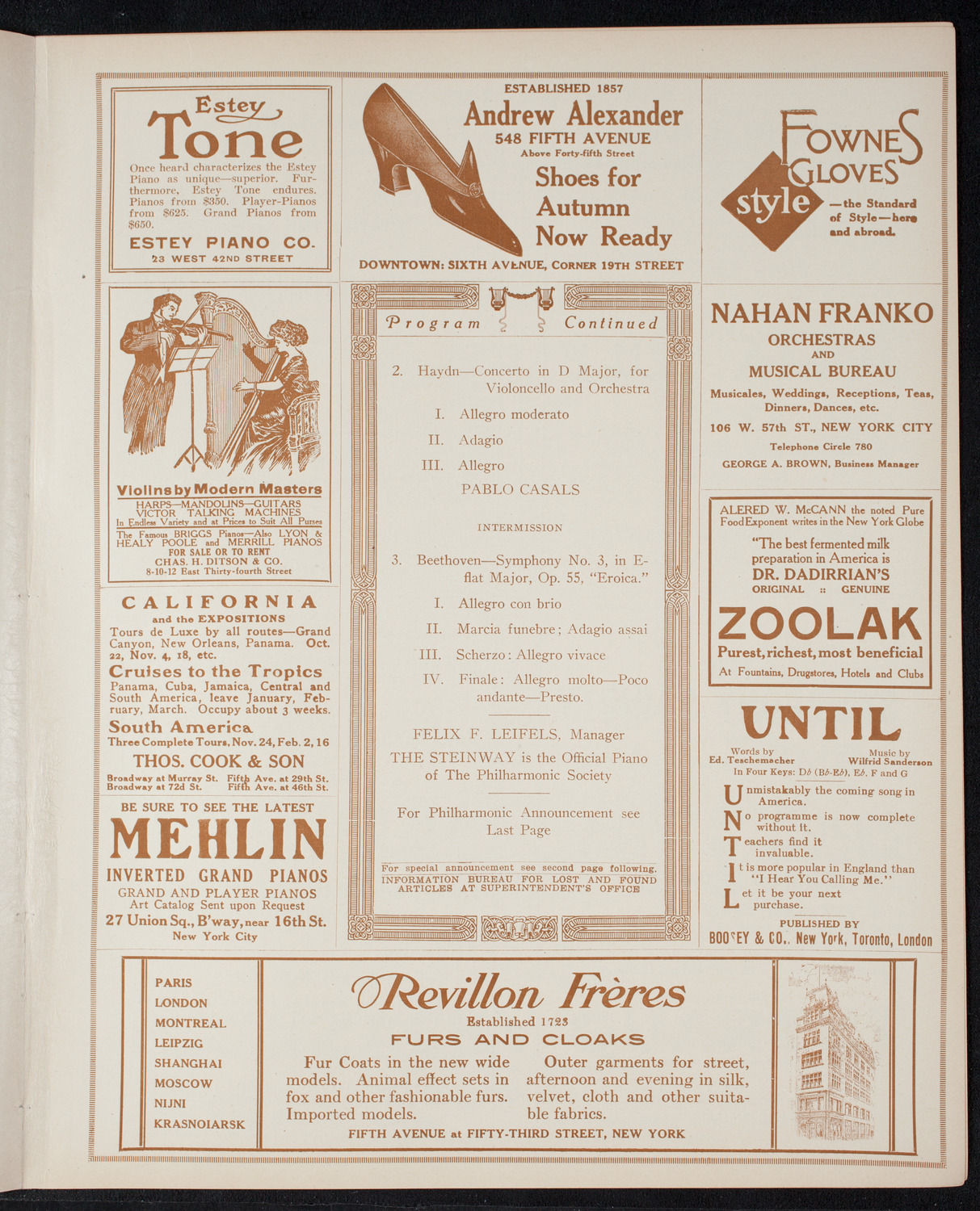 New York Philharmonic, November 12, 1915, program page 7