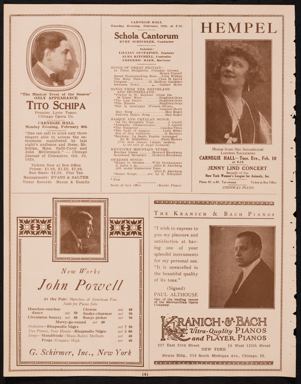 Jascha Heifetz, Violin, February 1, 1925, program page 6