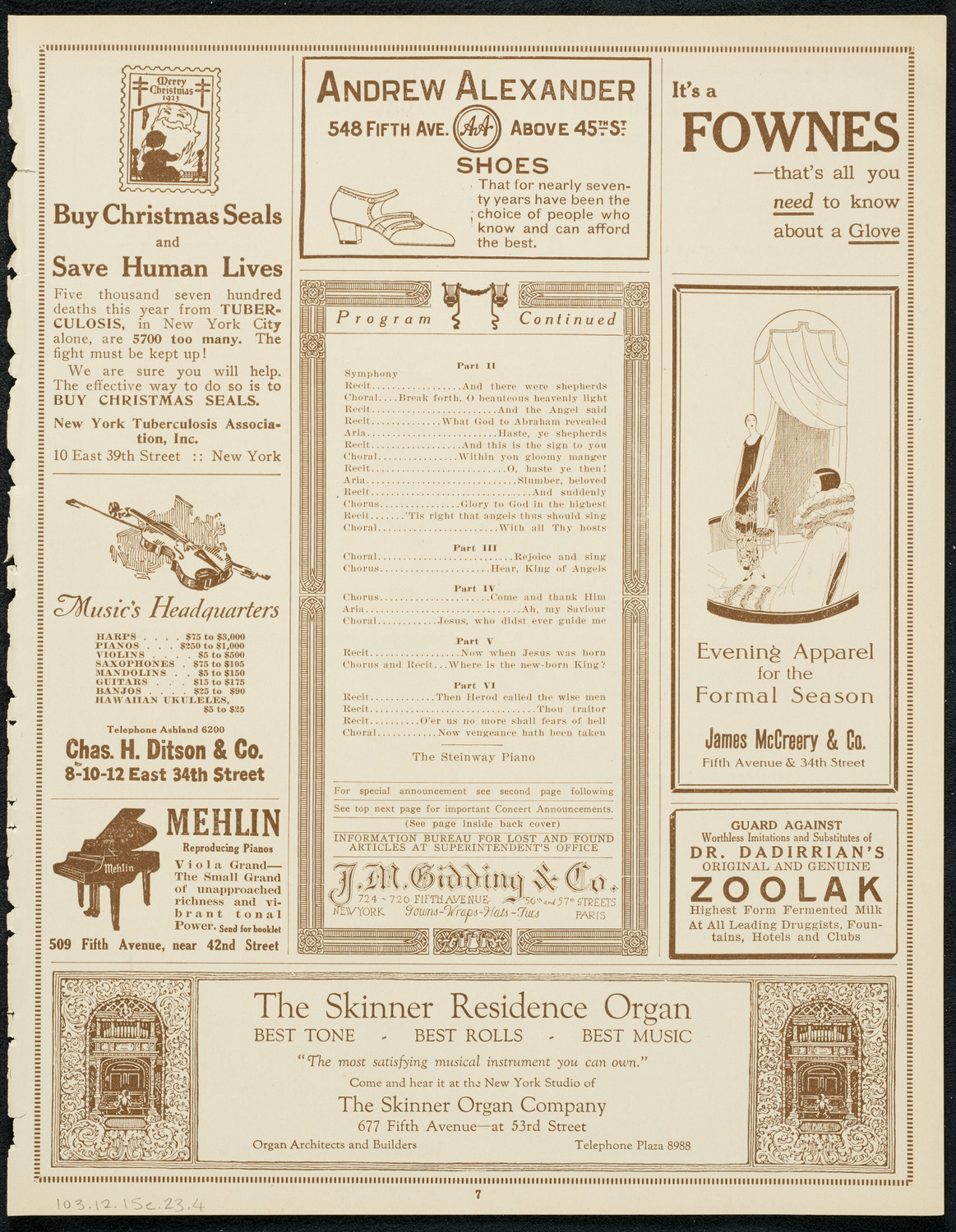 Columbia University Chorus, December 15, 1923, program page 7