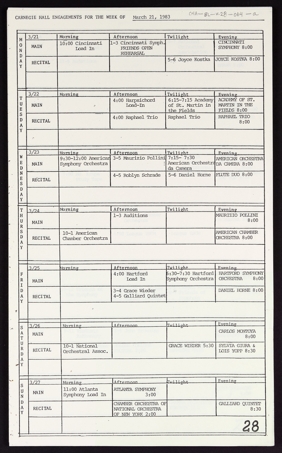 Carnegie Hall Booking Ledger, volume 28, page 64a