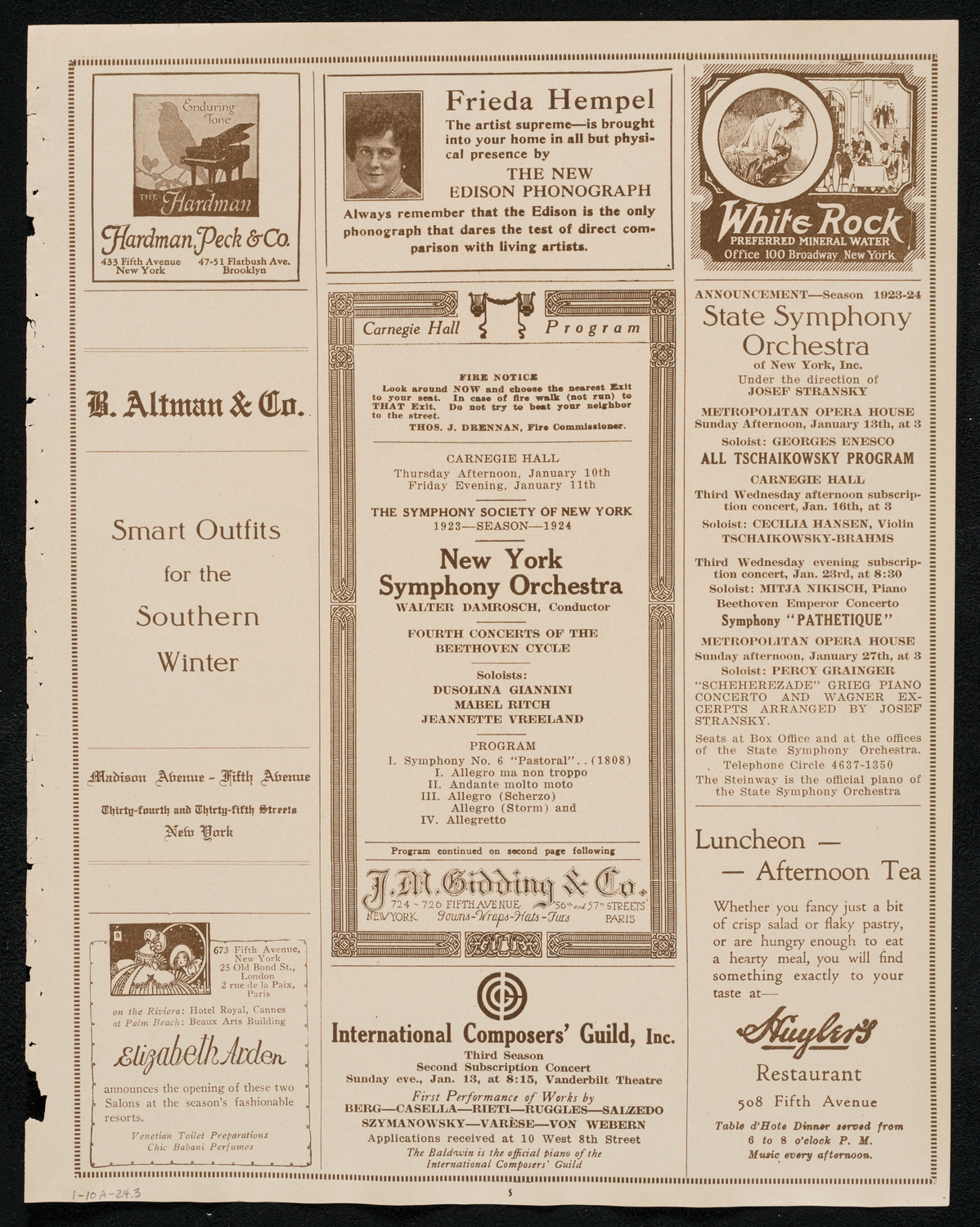 New York Symphony Orchestra: Beethoven Cycle, January 10, 1924, program page 5