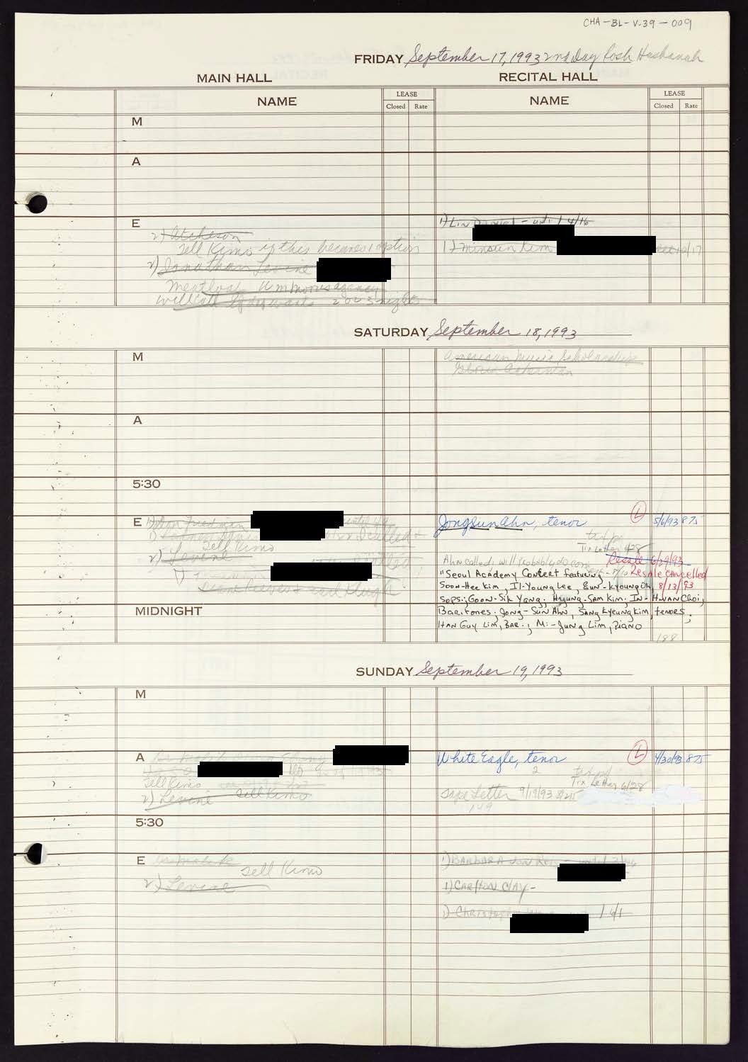 Carnegie Hall Booking Ledger, volume 39, page 9