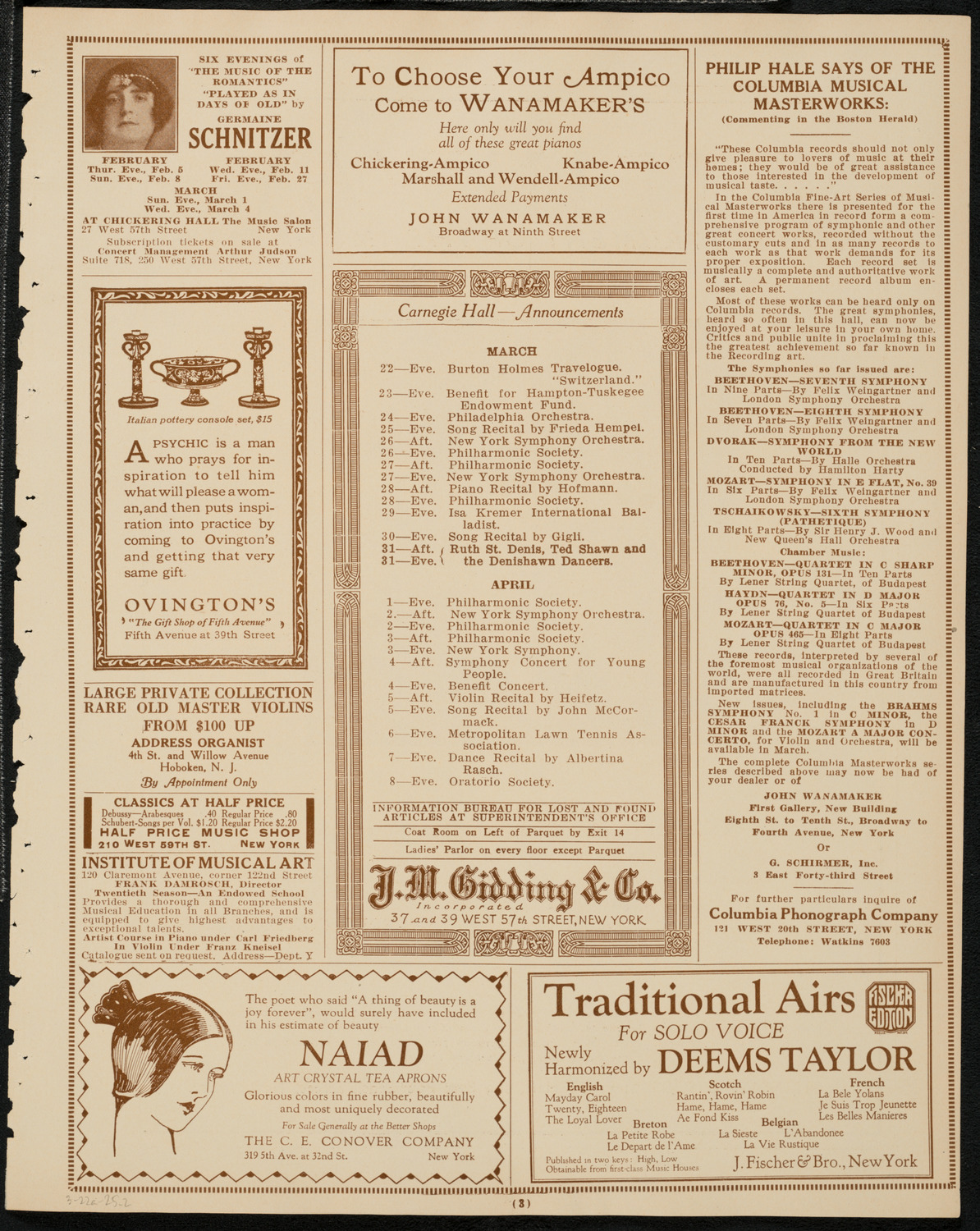 New York Philharmonic, March 22, 1925, program page 3