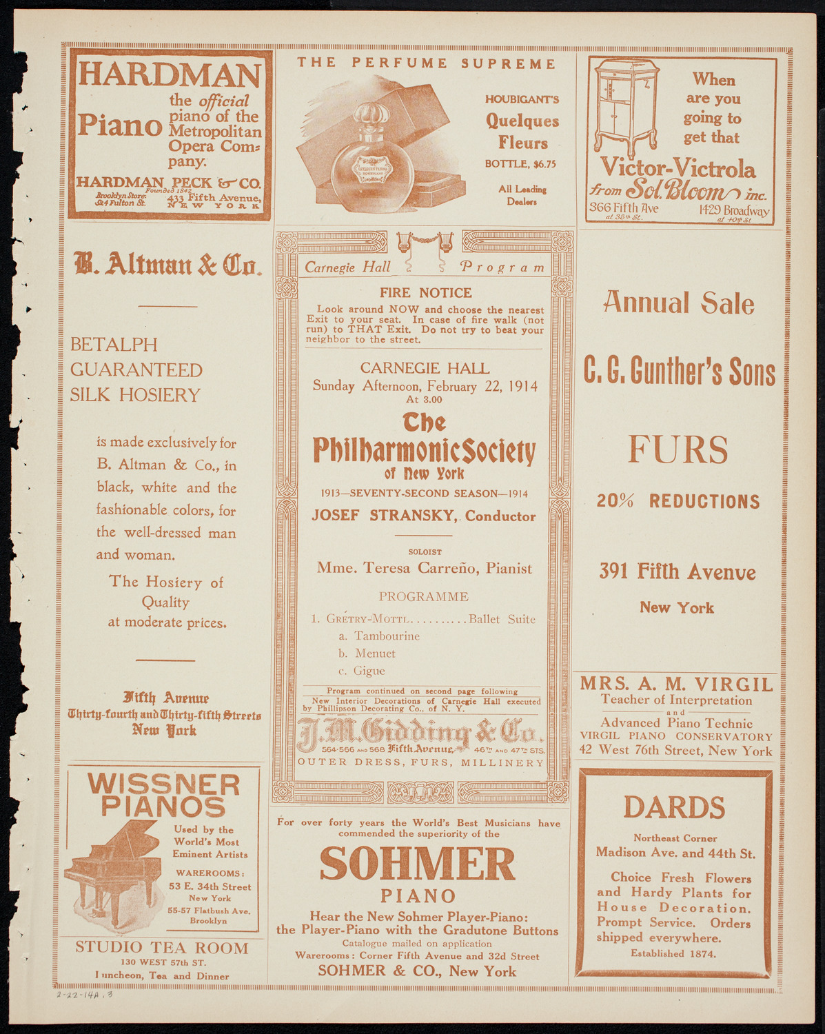 New York Philharmonic, February 22, 1914, program page 5