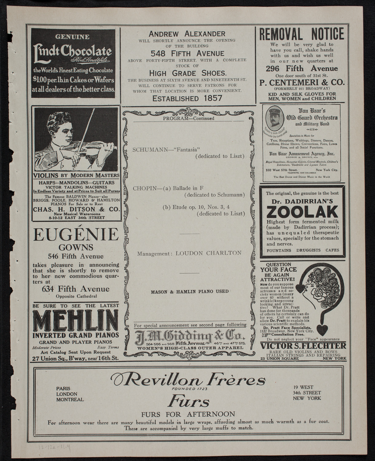 Harold Bauer, Piano, December 12, 1911, program page 7