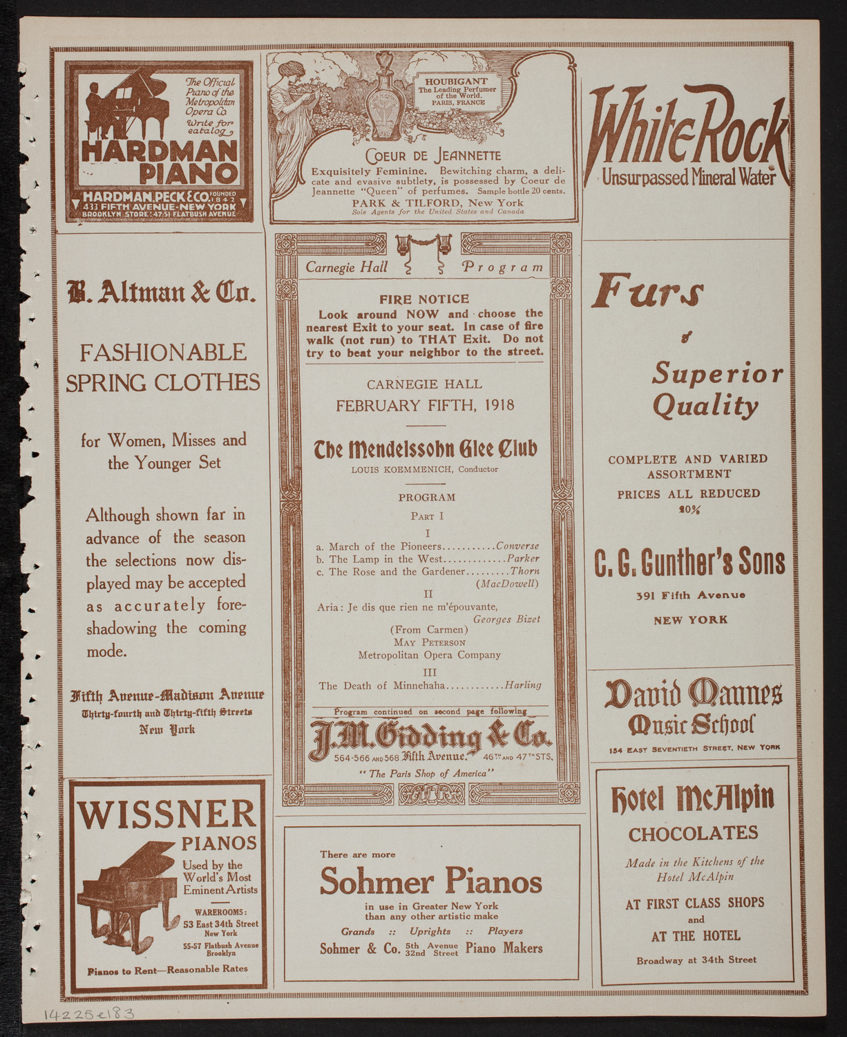 Mendelssohn Glee Club, February 5, 1918, program page 5