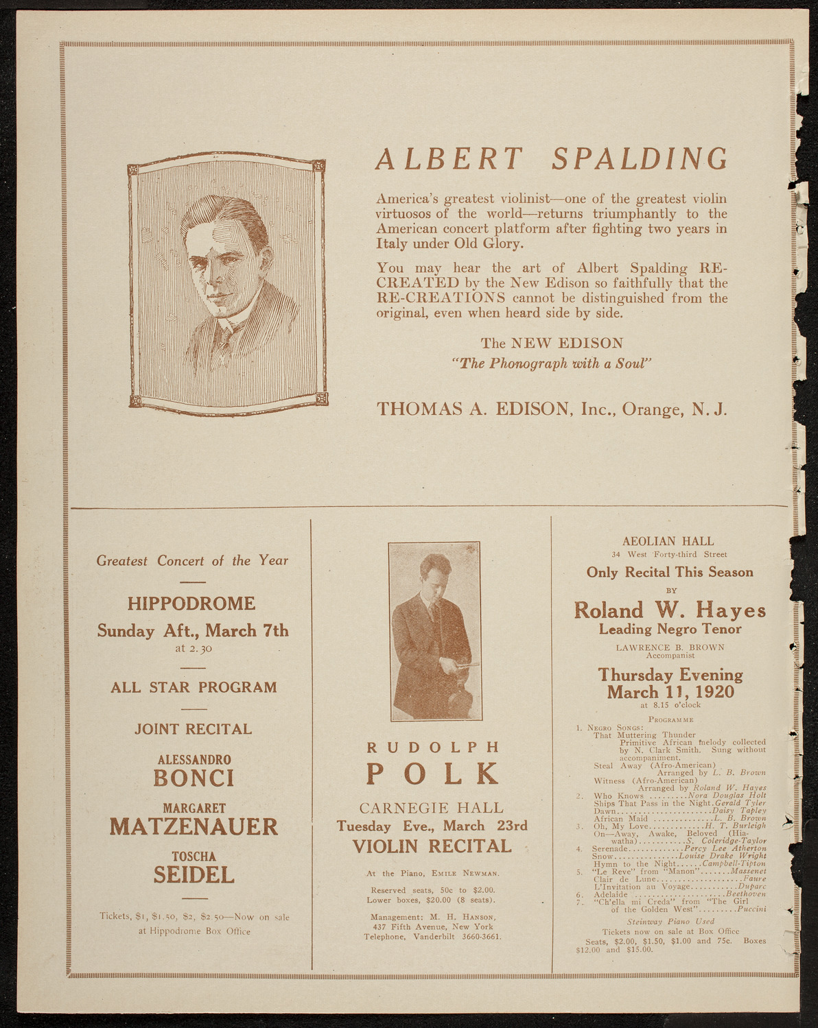 New York Philharmonic, March 5, 1920, program page 2
