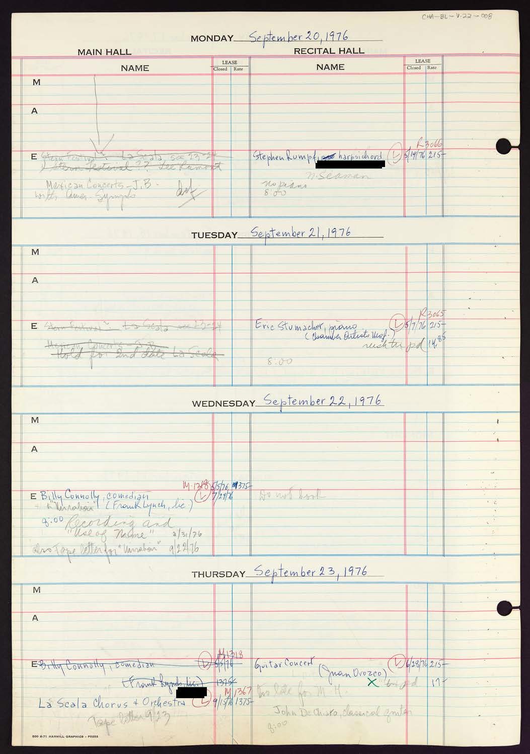 Carnegie Hall Booking Ledger, volume 22, page 8