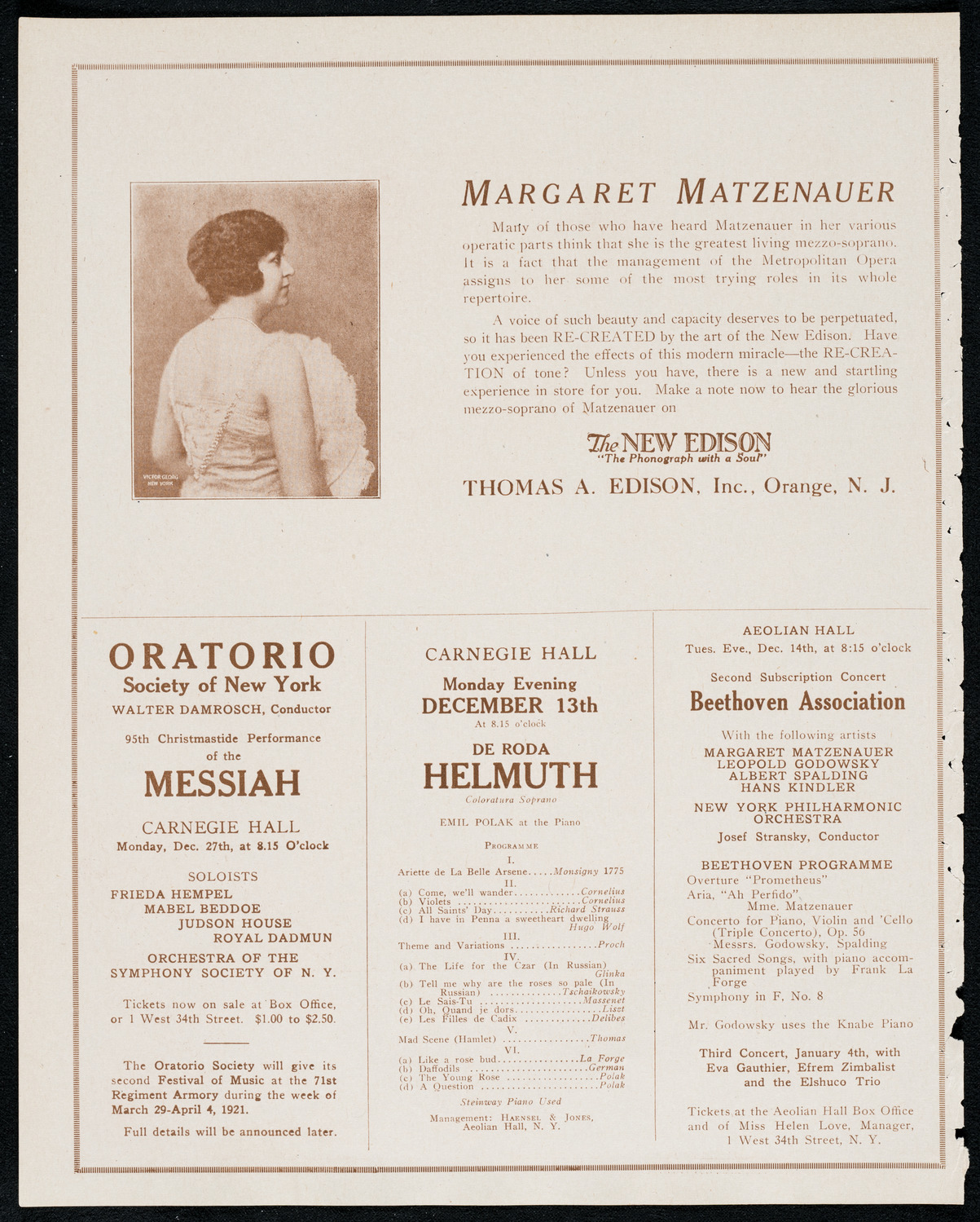 Lydia Lipkowska, Soprano, December 11, 1920, program page 2