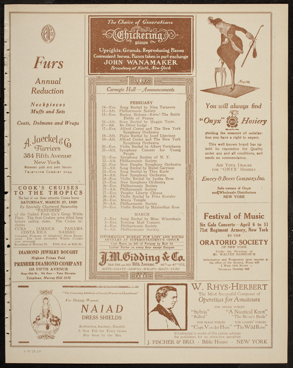 Albert Spalding, Violin, February 14, 1920, program page 3